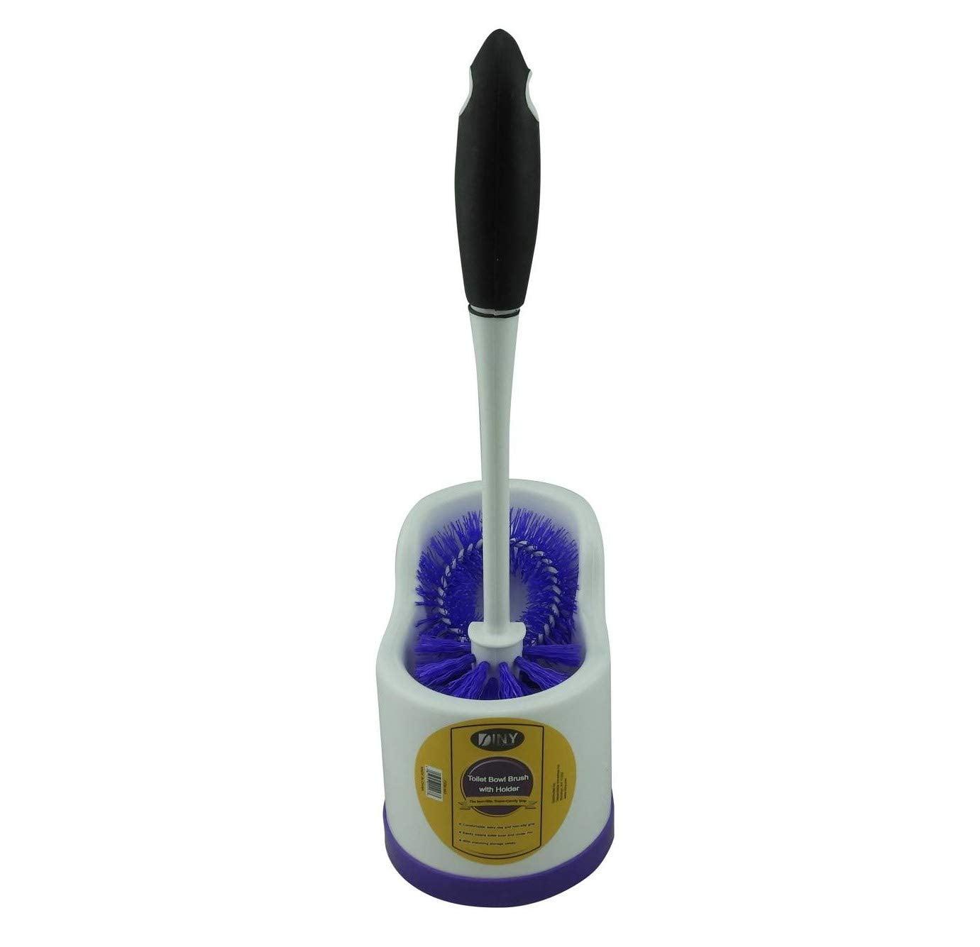 Round Plastic Toilet Bowl Brush with Holder and Rim Cleaner