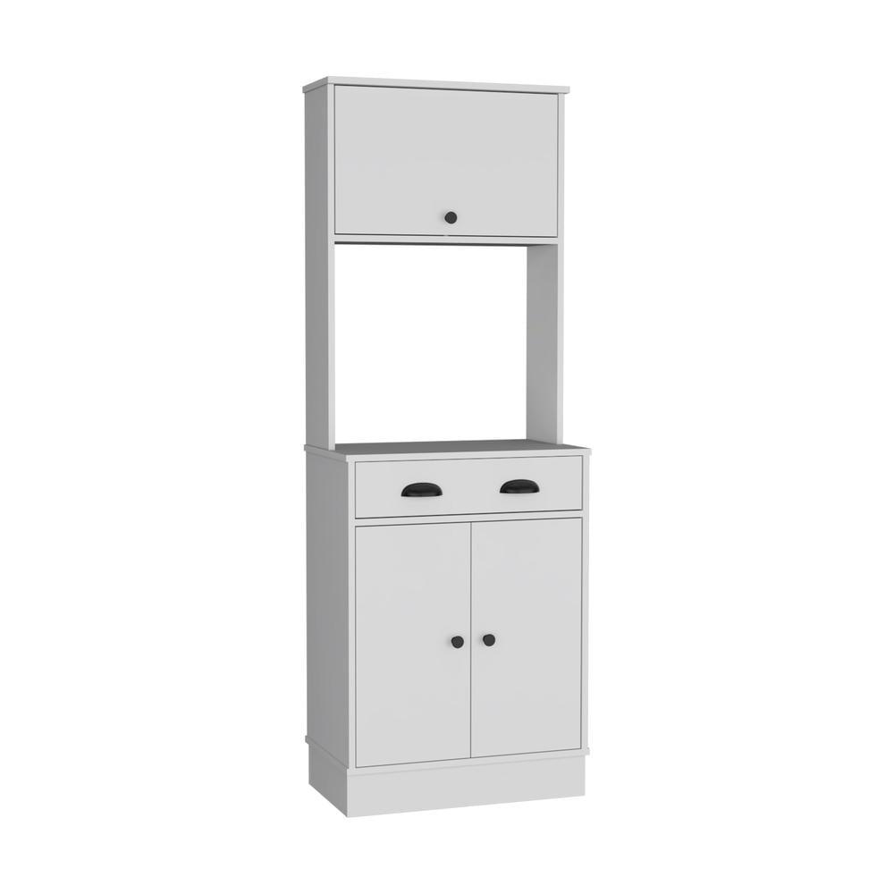 Depot E-Shop Apex 66.3" H Kitchen Pantry with Drawer, 2 Cabinets, and Microwave Stand, White