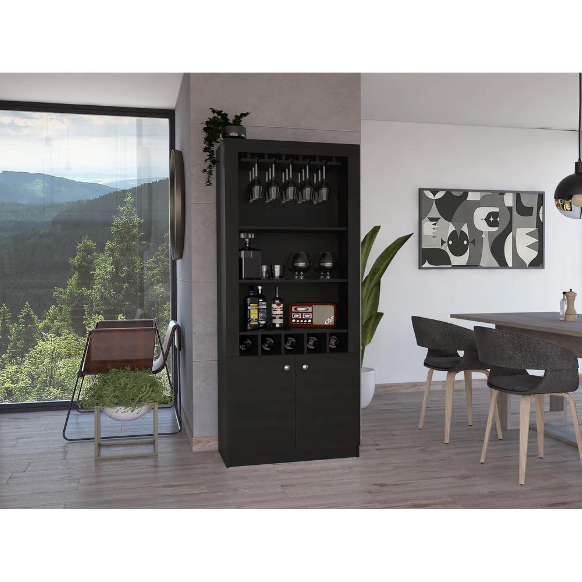 Dakota Sleek Black Particle Board Double Door Bar Cabinet