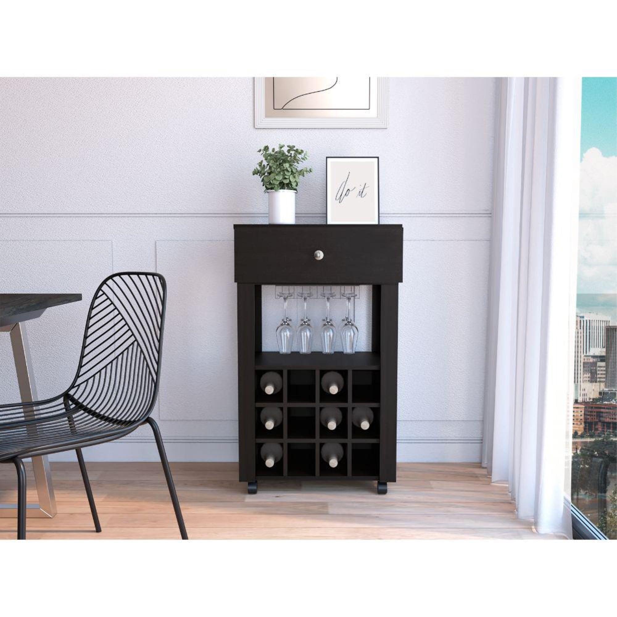 Contemporary Margh Black Particleboard Bar Cart with Wine Storage