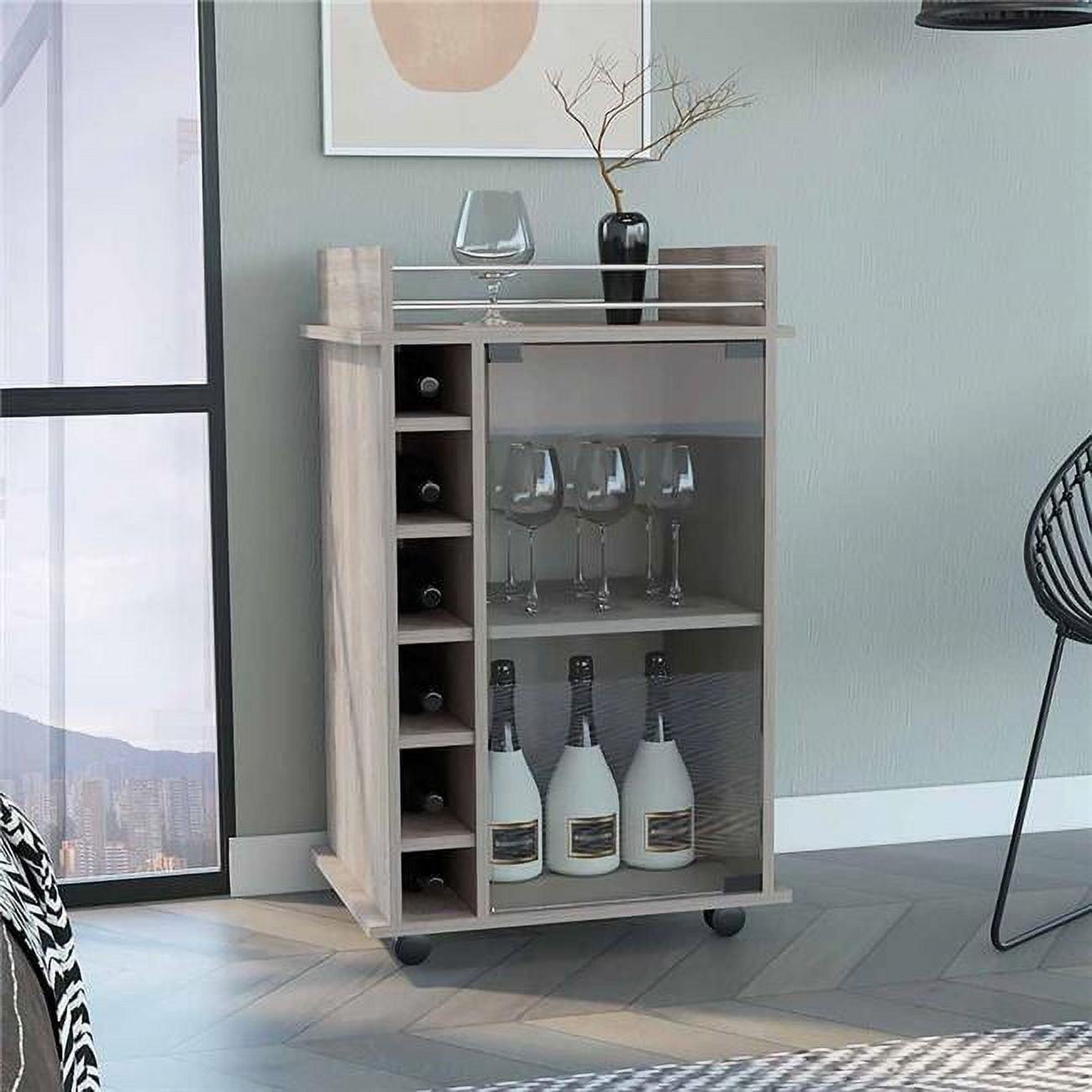 Modern Light Gray Huali Bar Cart with Wine Rack and Storage