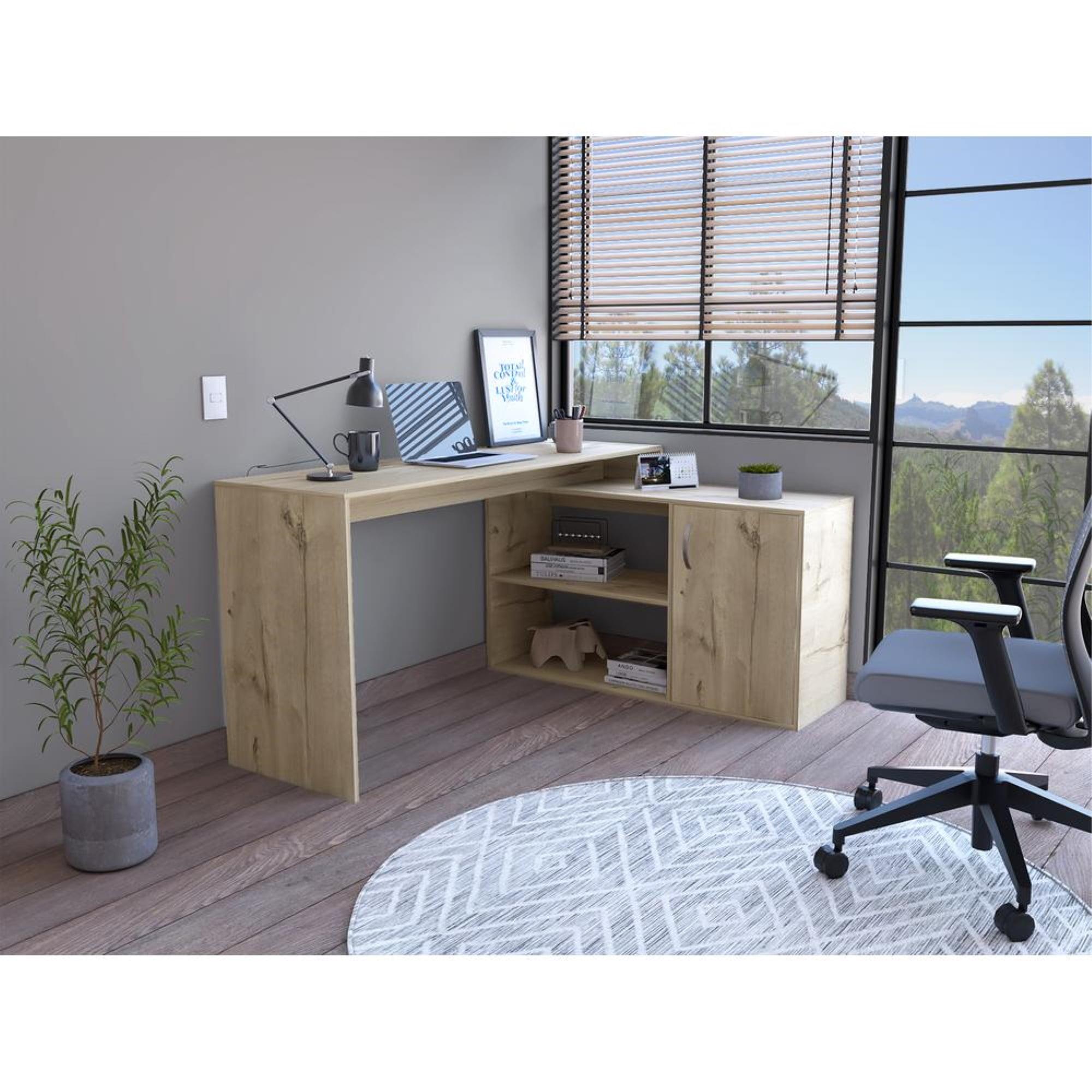 Light Oak L-Desk with Drawer and Filing Cabinet