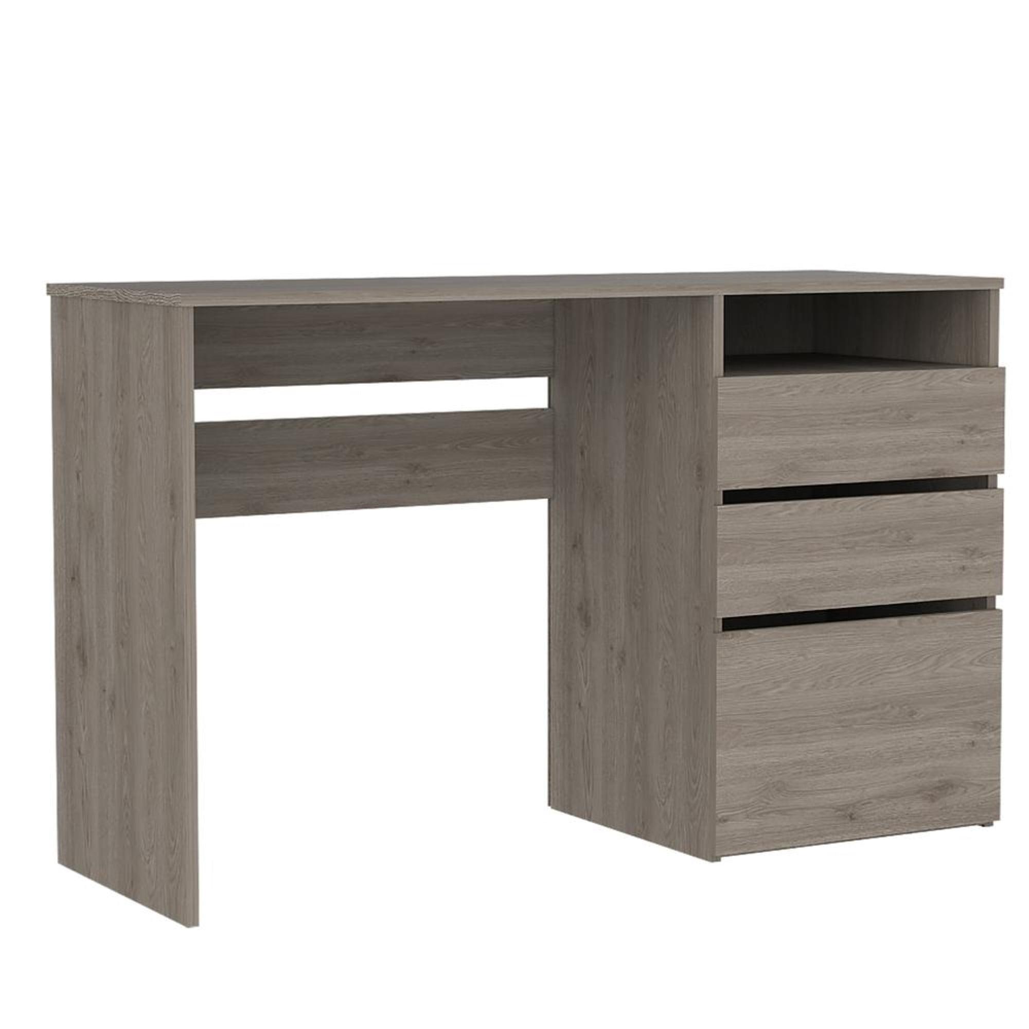 Light Gray Wood Computer Desk with 3 Drawers