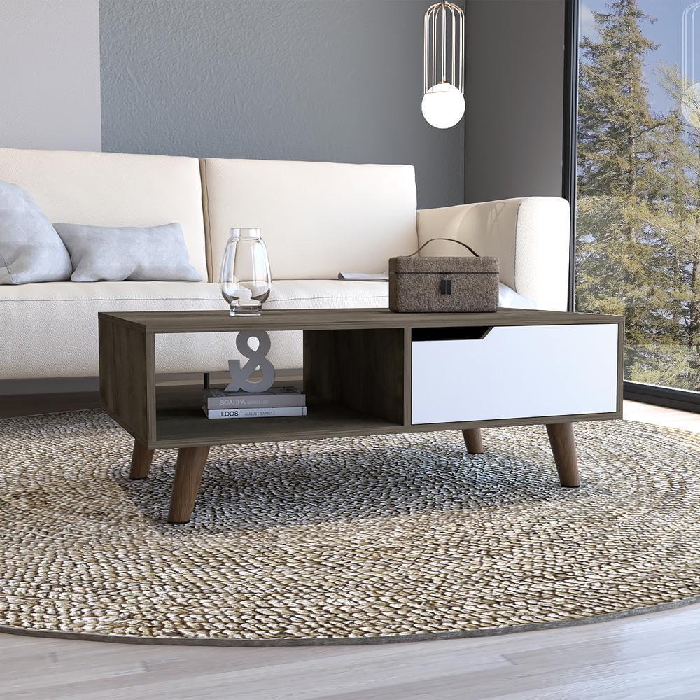 Kobe 2.0 Dark Brown and White Wood Coffee Table with Storage