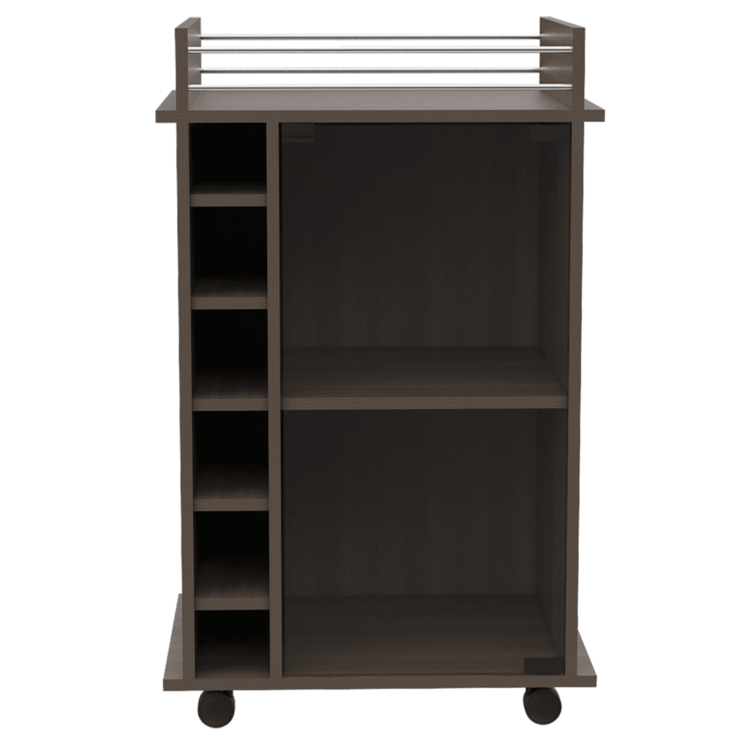 Smokey Oak Wood Bar Cart with Wine Rack and Storage