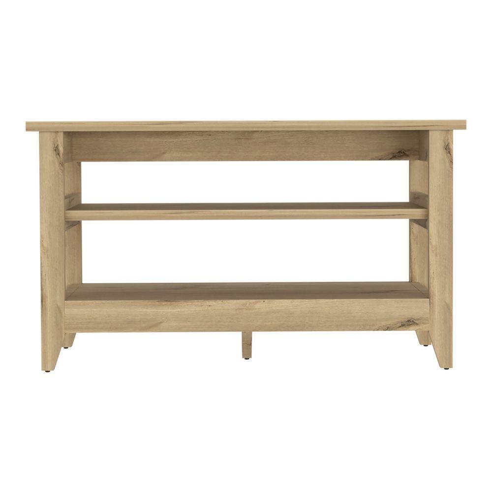 Mason Light Oak Storage Bench with Mirror and Open Shelves