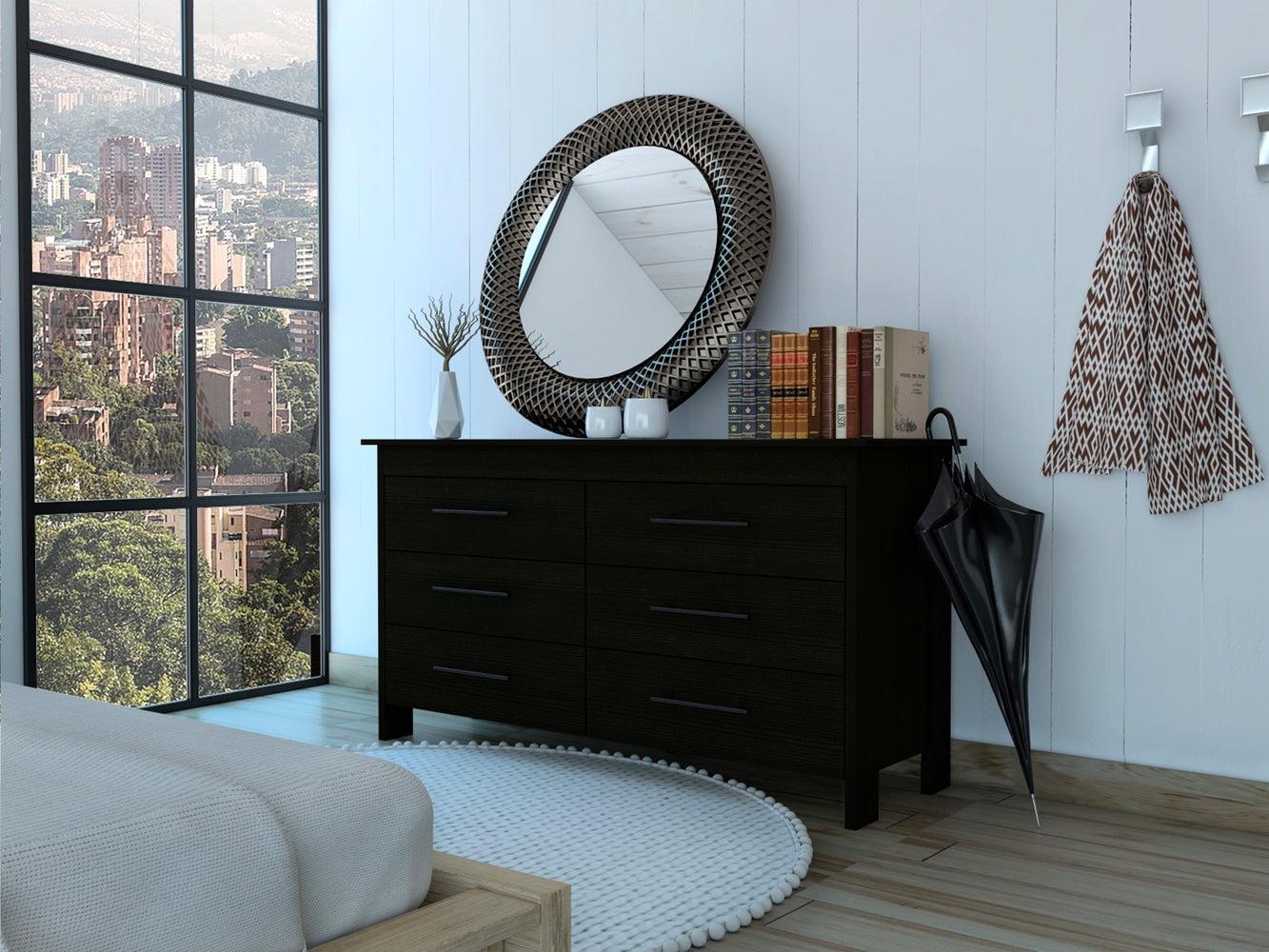 Black Double Dresser with Soft Close Drawers and Roller Glides