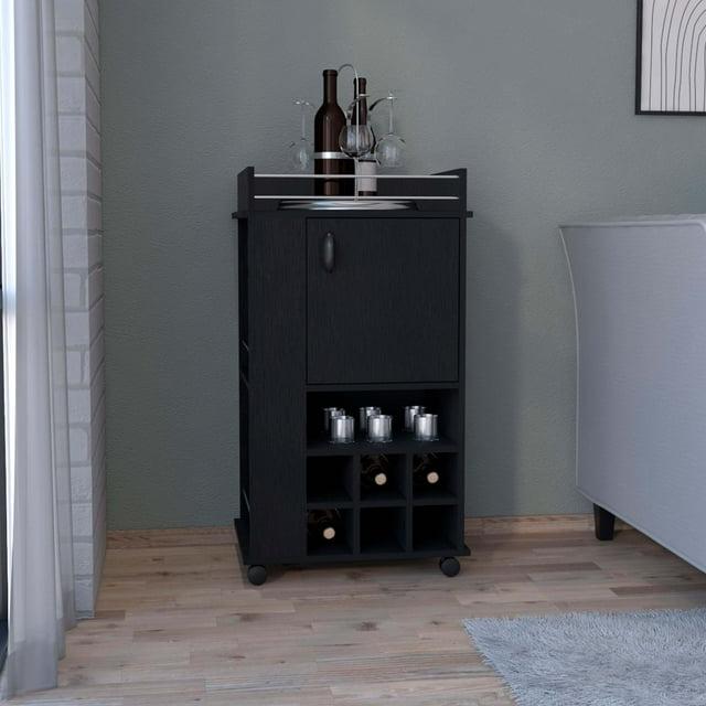 Depot E-Shop Bar Cart with 6 Built-in Wine Rack and Casters
