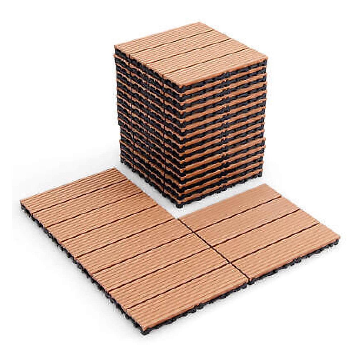 Natural Brown Interlocking Waterproof Deck Tiles, 12" x 12", 18-Piece Set