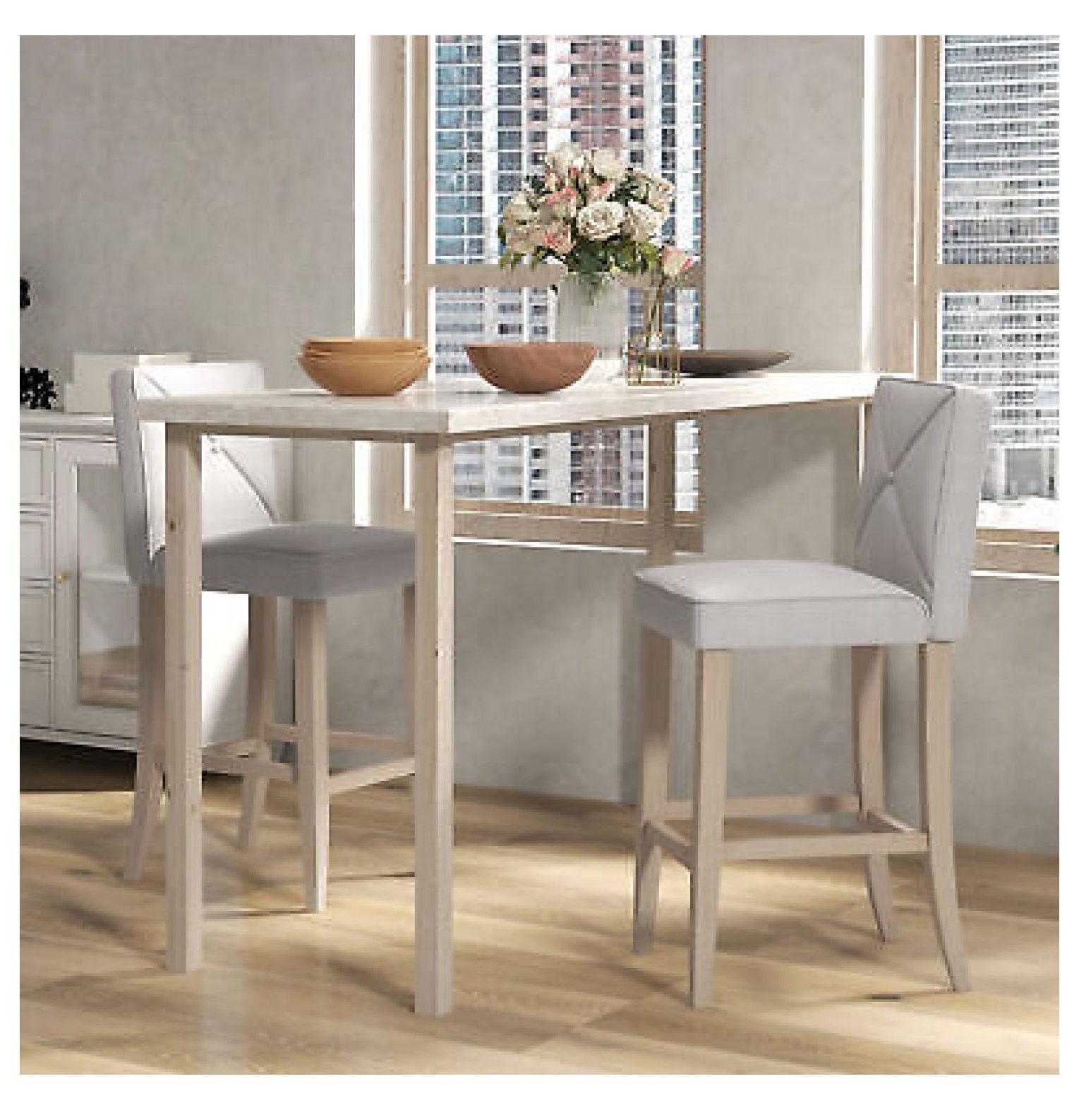 Depot Esh 2 PCs Bar Stools Dining Chair w/ Footrest, Solid wood leg Home Pub,Beige