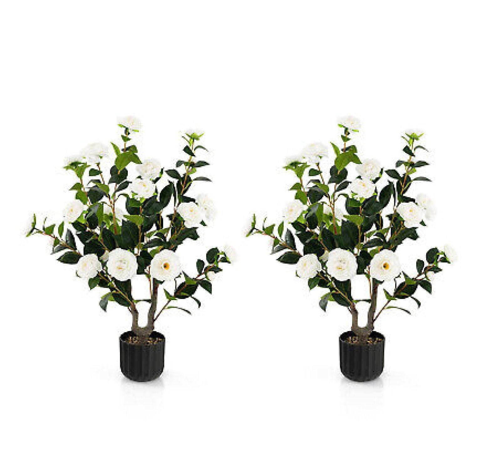 Primrue Primrue 38'' Artificial Camellia Tree Faux Floral Plant Fake Tree For Decoration White