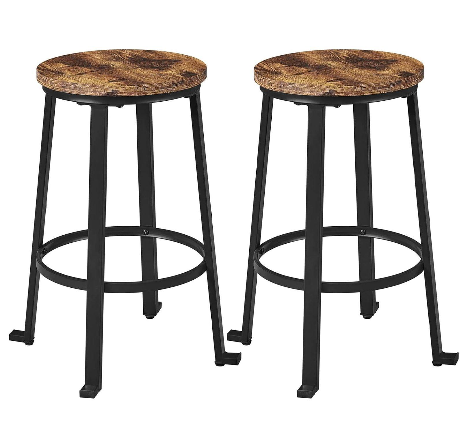 Yaheetech 24" Brown Wood and Metal Backless Bar Stools Set