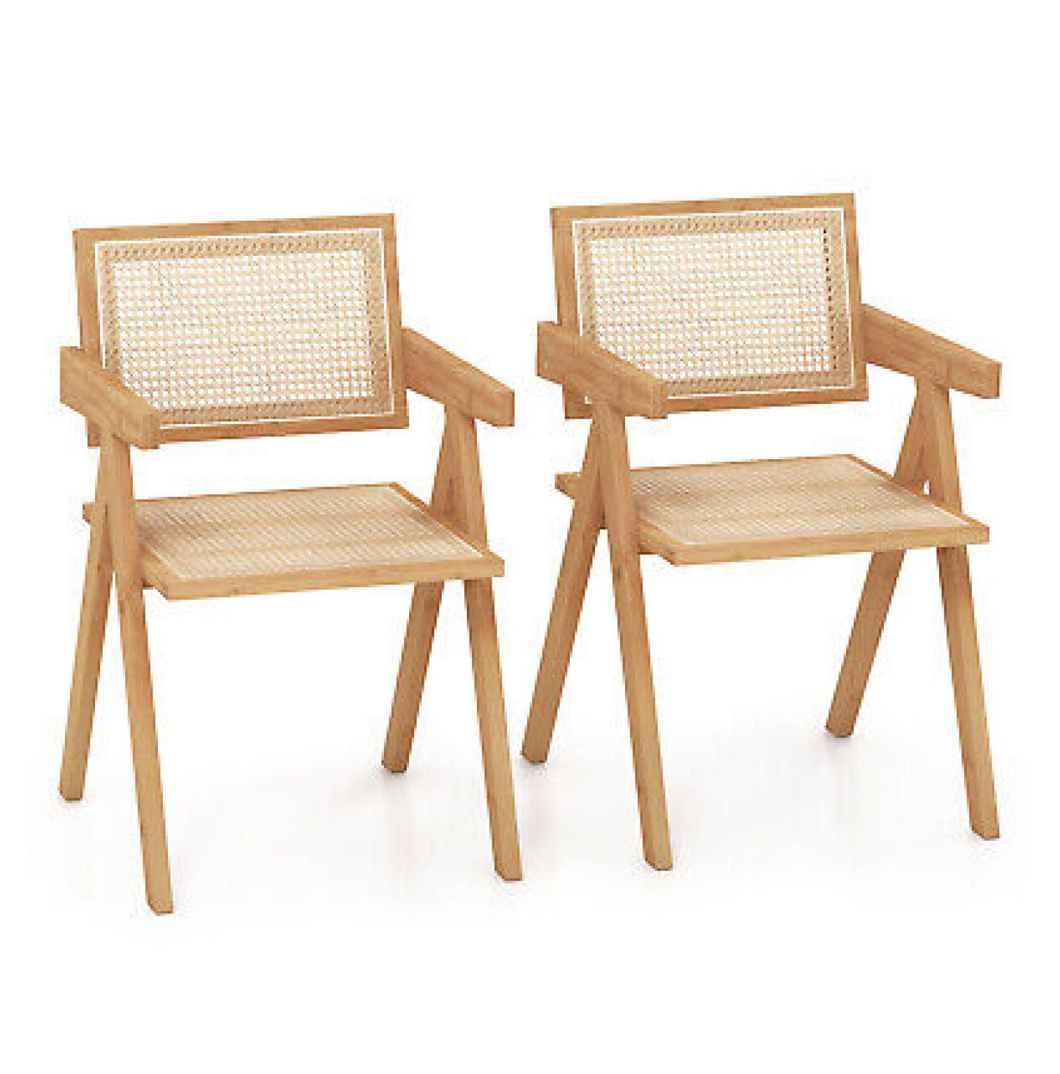 Galaxera Set of 2 Rattan Accent Chairs Century Dining Armchair Bamboo Frame Kitchen