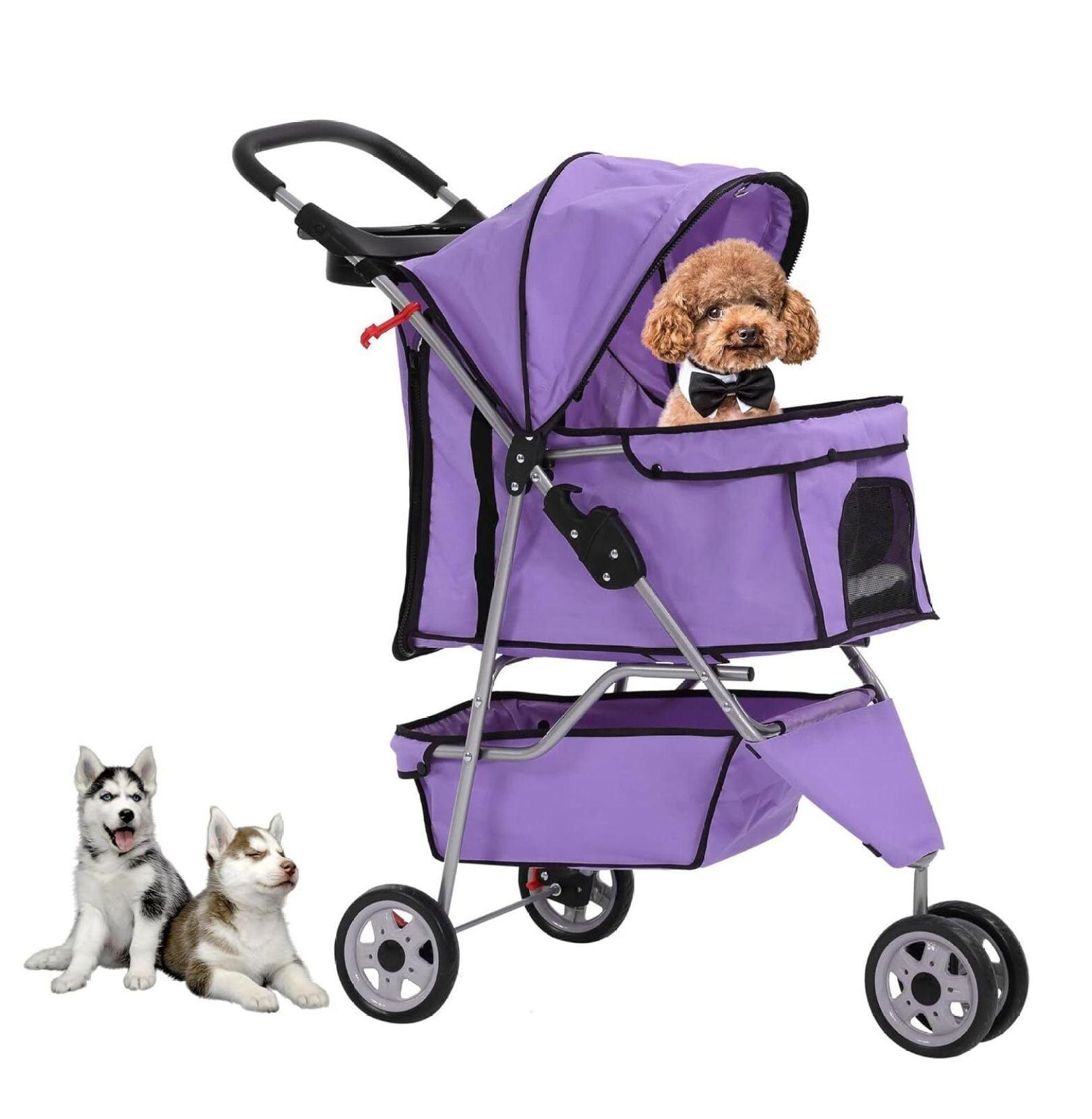 YRLLENSDAN Dog Stroller Cat Stroller Pet Strollers for Small Medium Dogs Foldable Travel Dog Cart 3 Wheels Waterproof, Purple