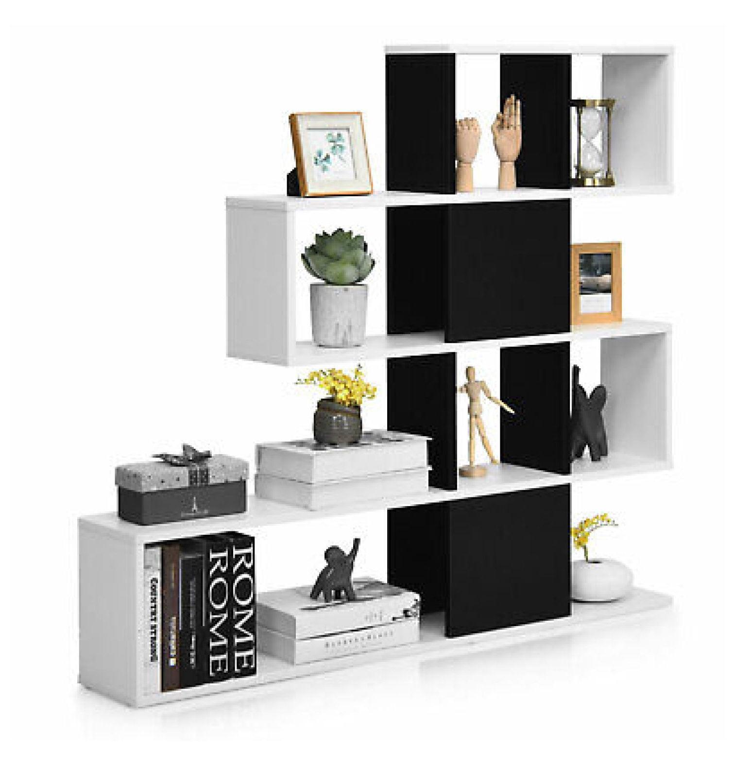 Black and White 5-Tier Corner Ladder Wood Bookcase