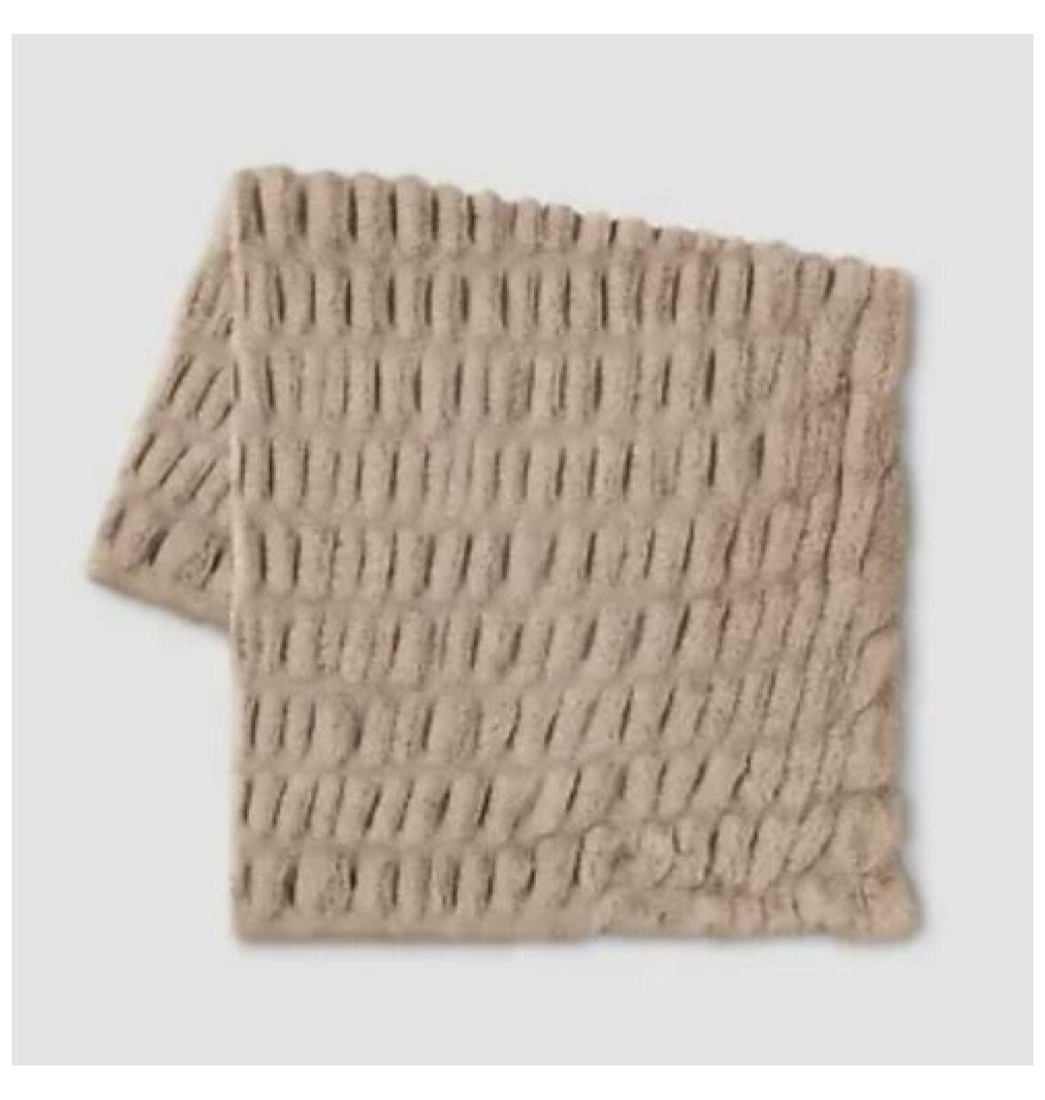 50"x60" Ruched Faux Rabbit Fur Throw Blanket Neutral - Threshold™: Plush, Machine Washable, Reversible