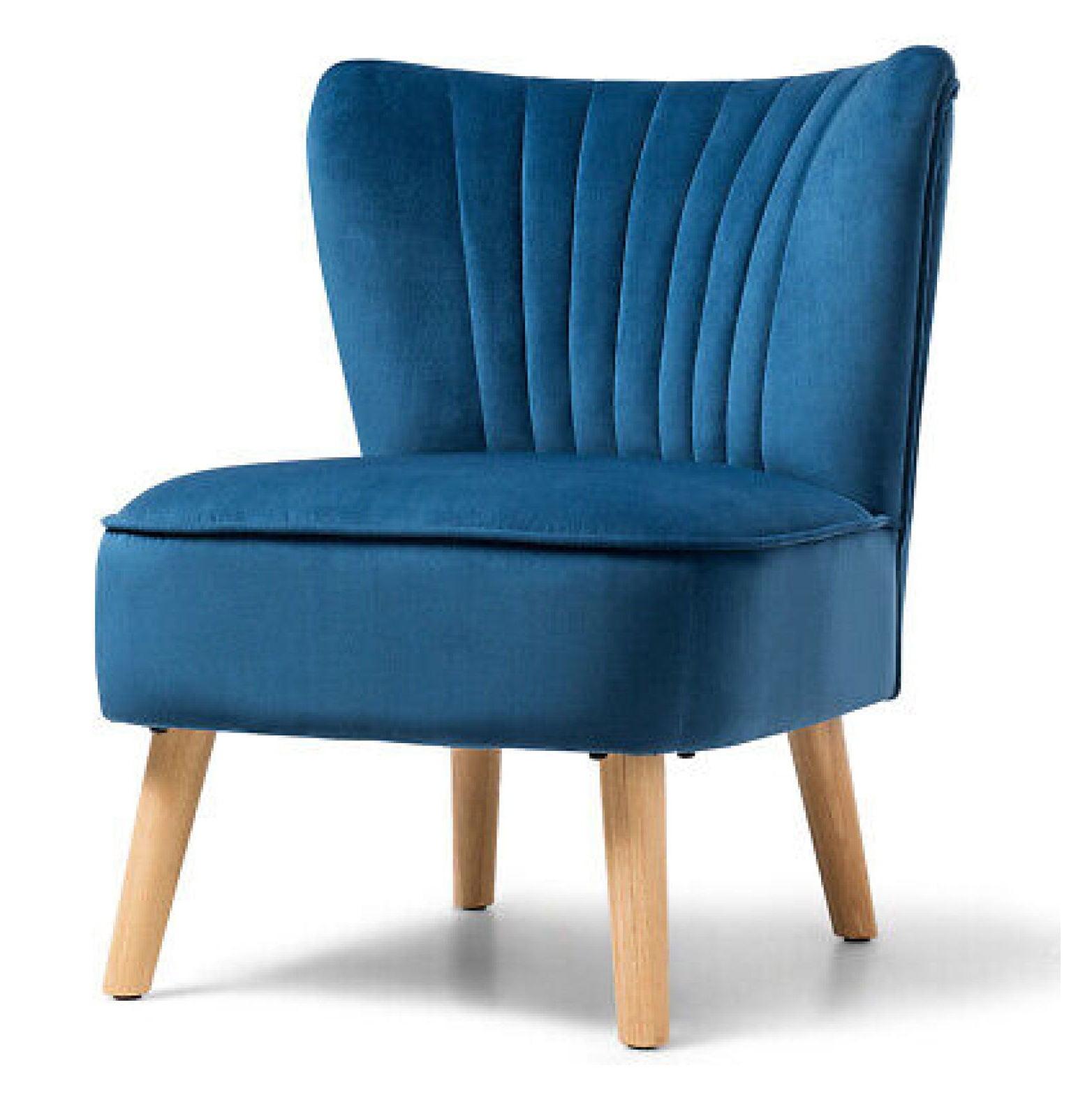 Yardi Yard Modern Armless Velvet Accent Chair with Wood Legs-Blue, Vanity Chair for Bedroom Desk