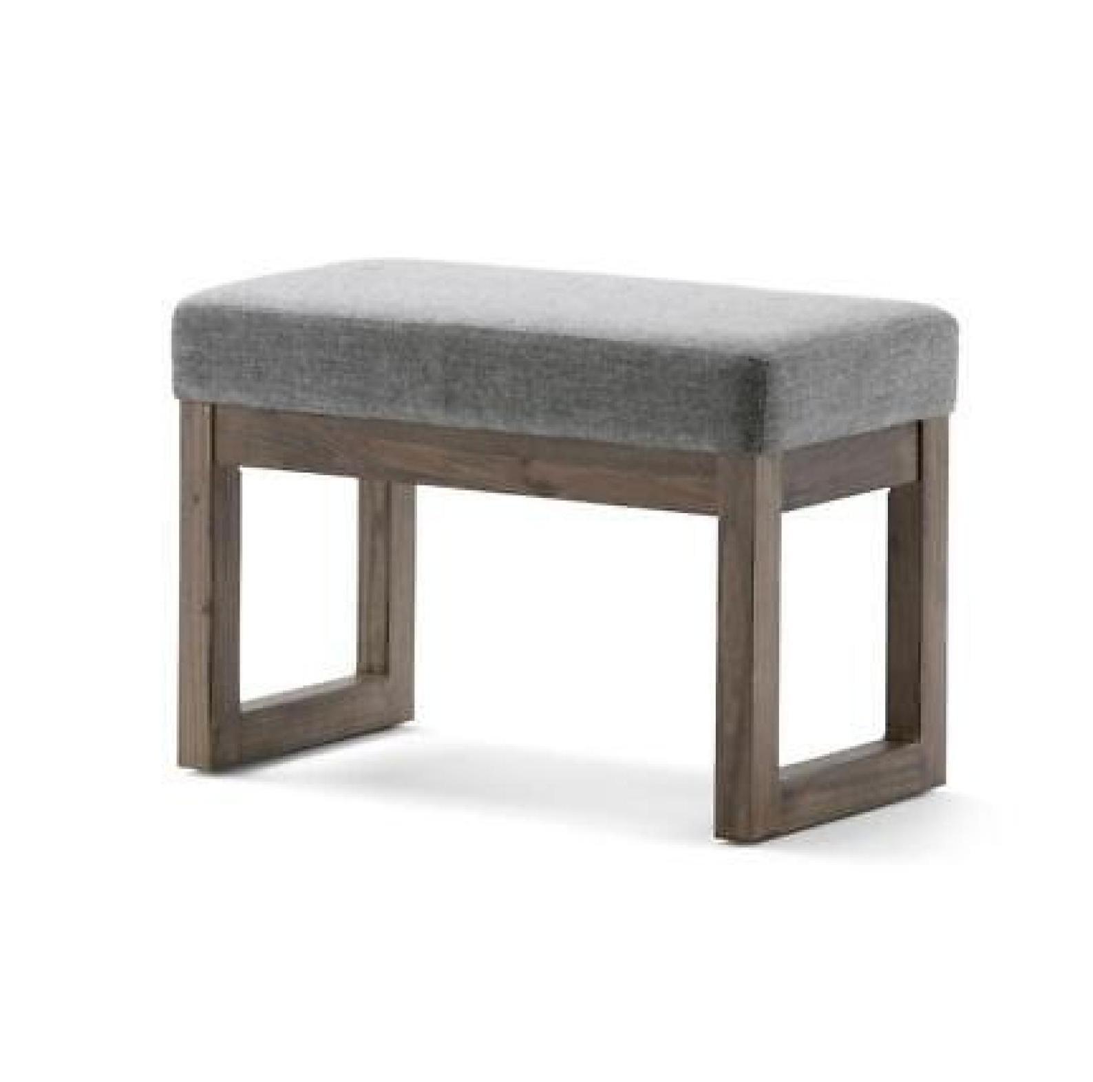 Gray Linen Upholstered Footstool with Wooden Frame