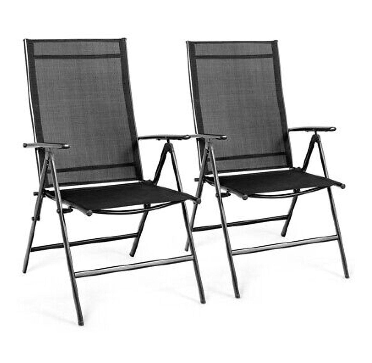 Set of 2 Black Adjustable Folding Patio Dining Chairs