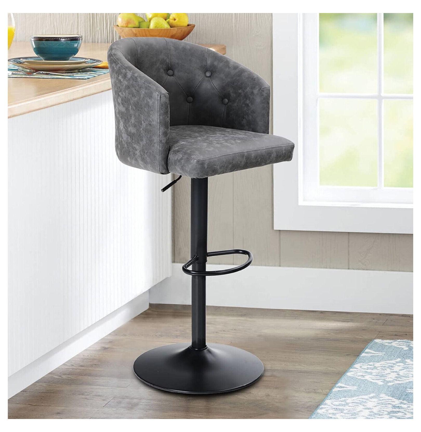 Gray Adjustable Faux Leather Swivel Bar Stool with Low Back