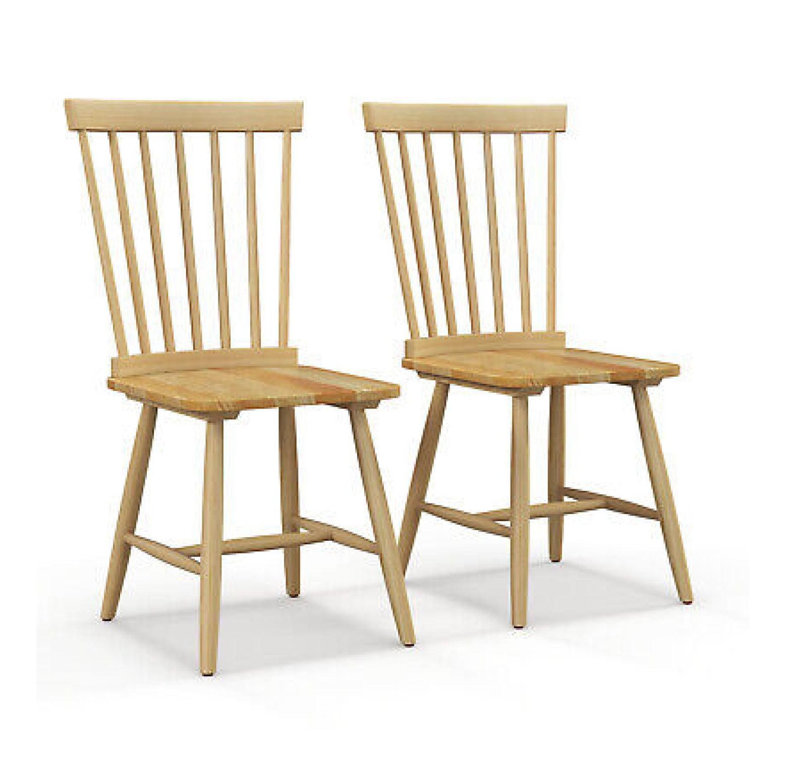 Natural Rubber Wood High Back Windsor Dining Chairs, Set of 2