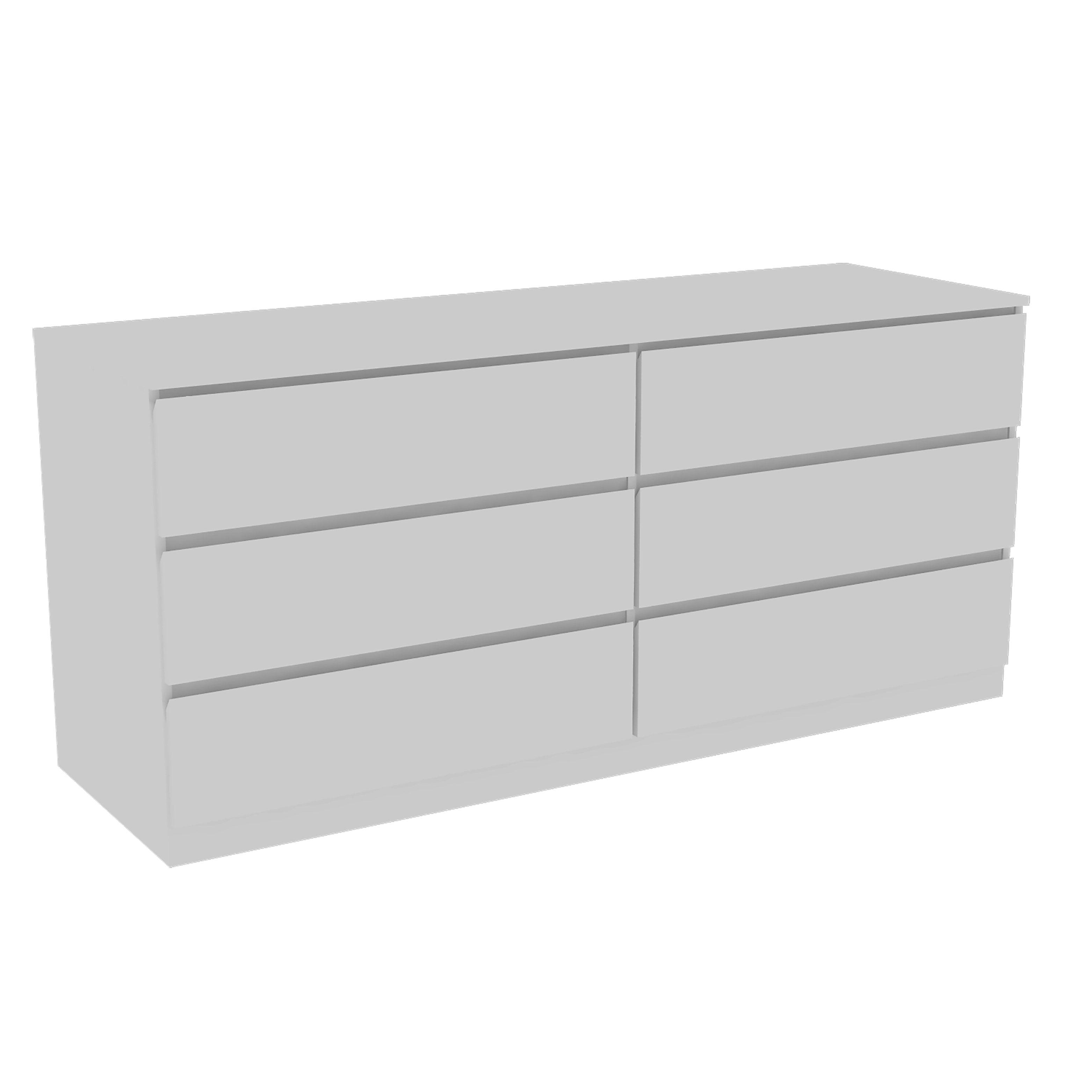 Elegant White Double Horizontal Dresser with 6 Spacious Drawers