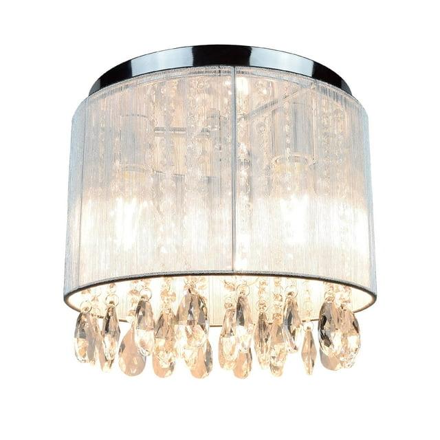 Depuley 3 Lights Modern Crystal Raindrop Drum Chandelier Lighting, Semi Drum Flush Mount Ceiling Light Fixture E26 LED Bulbs Required