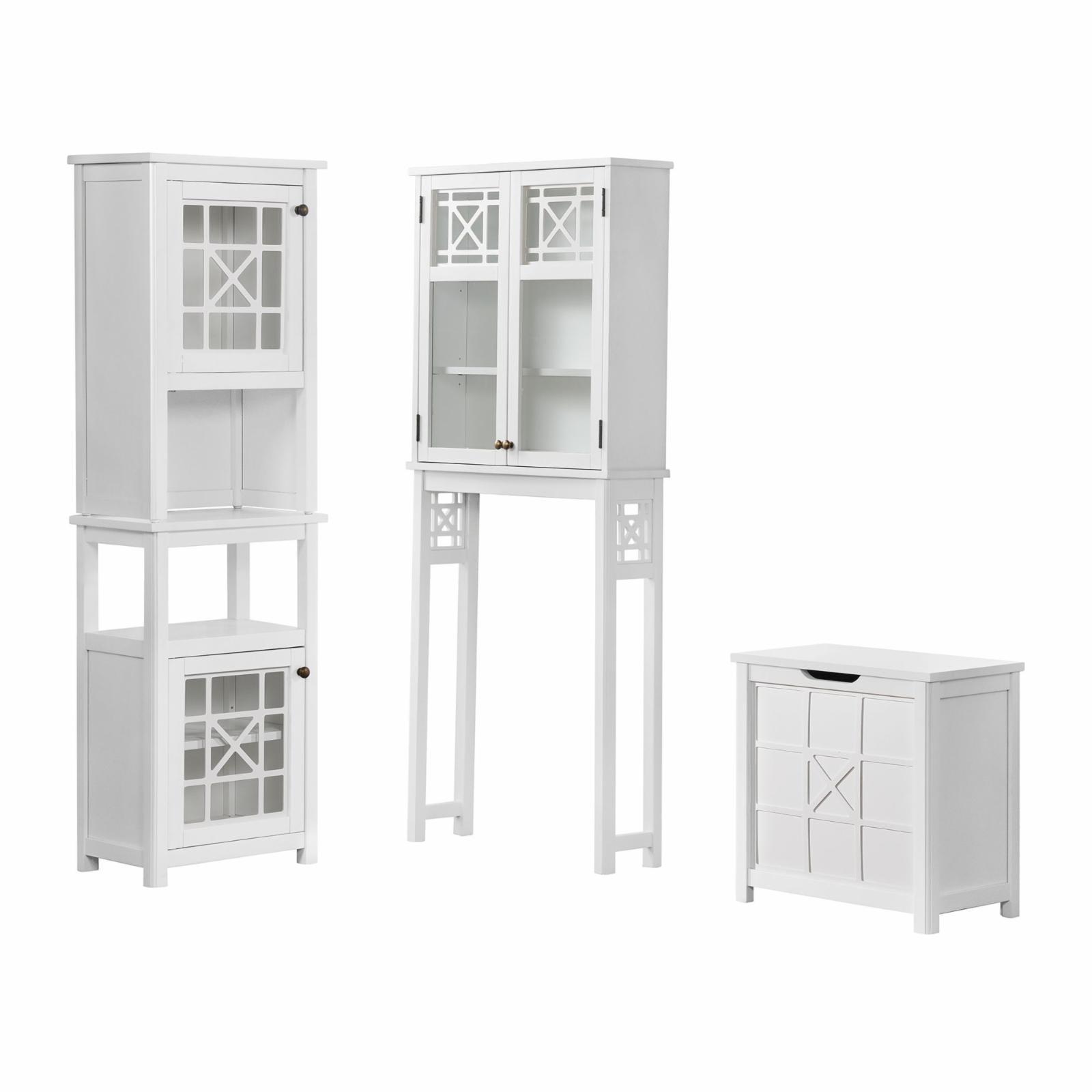 White Wood 4-Piece Bathroom Storage Set with Glass Doors