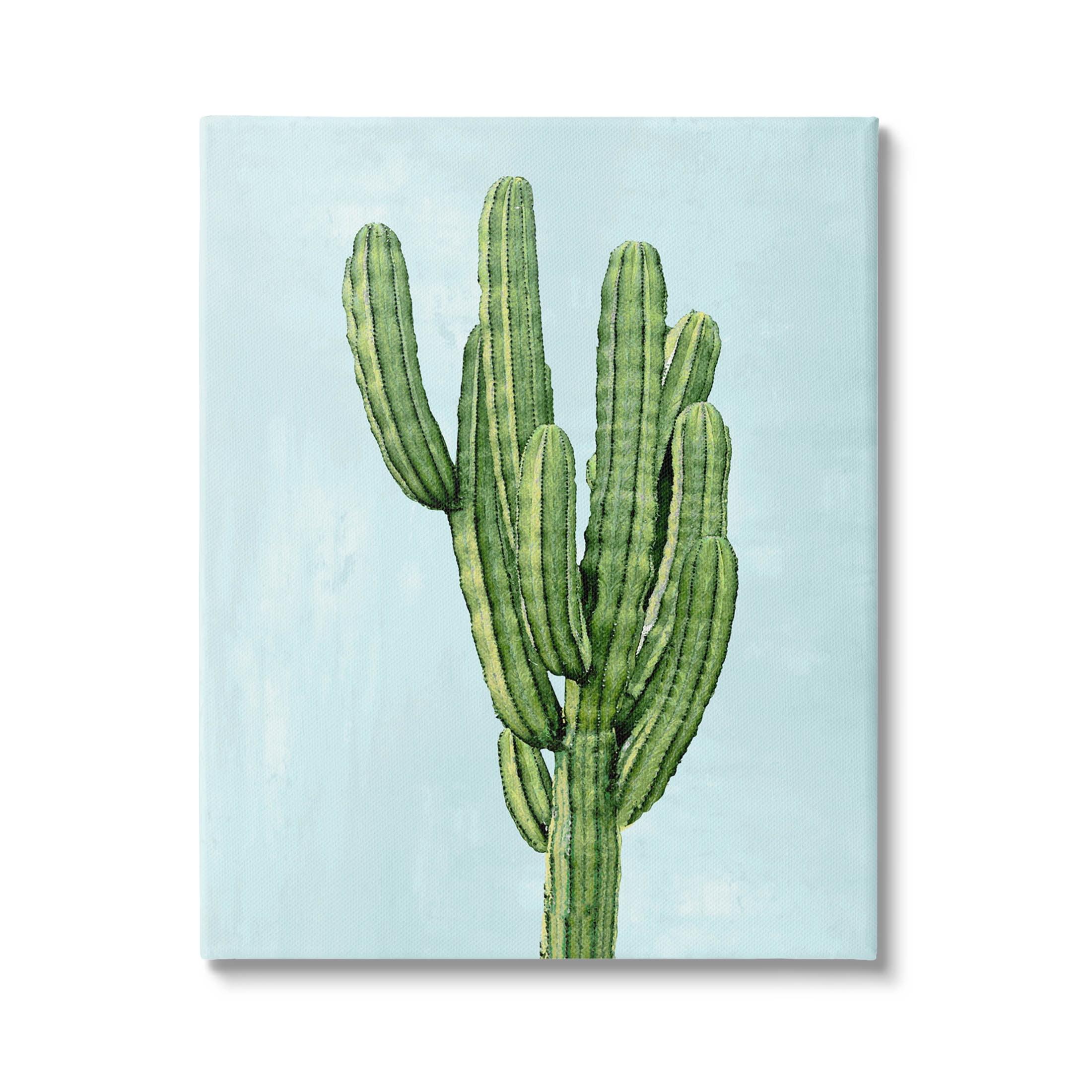 Desert Cactus Green and Blue Canvas Wall Art 16" x 20"