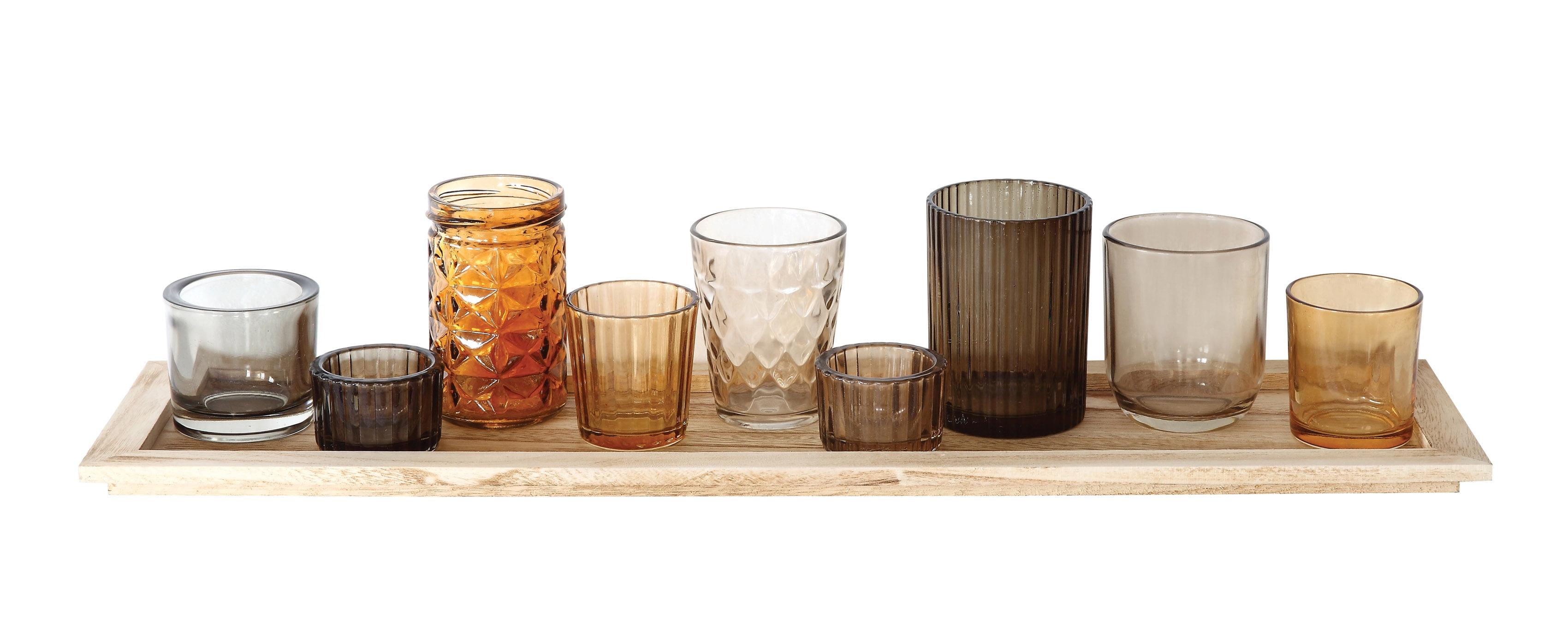 Wood Tray with 9 Glass Votive Holders - Storied Home
