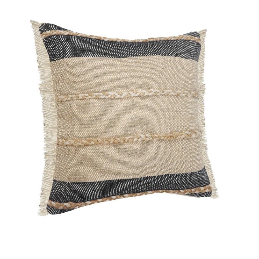 Desert Fields Atlantis Black and Taupe Throw Pillow with Jute Braiding and Fringe