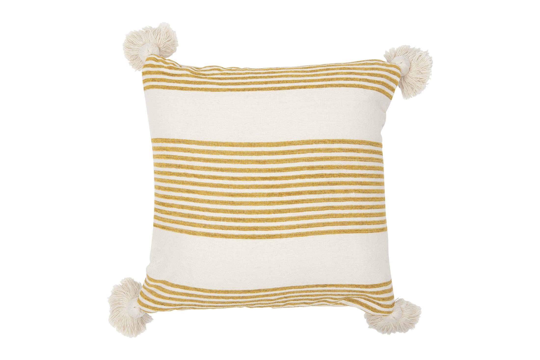 Plush Square Space-Themed Cotton Cushion with Mustard Tassels