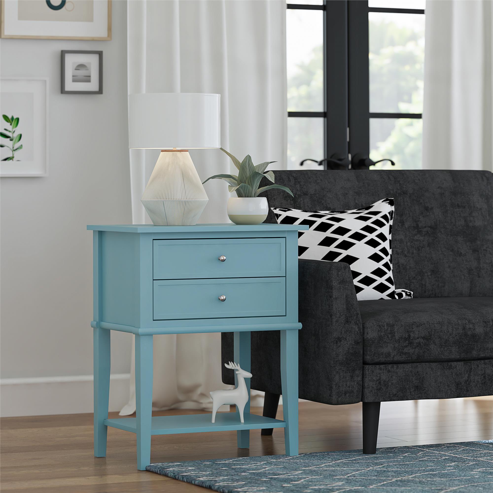 Franklin Blue Wood 2-Drawer Accent Table with Lower Shelf