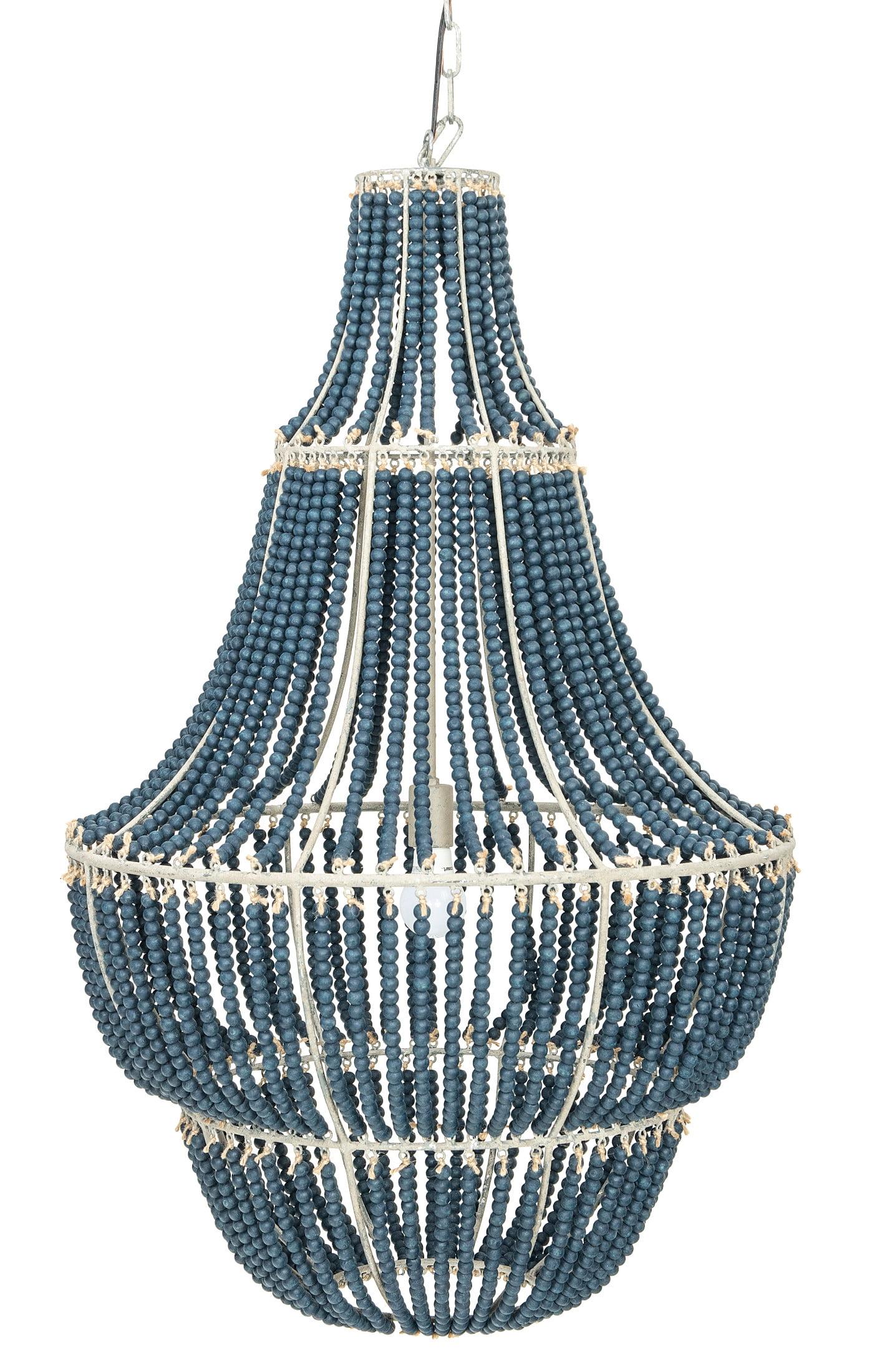 Elegant Blue Wood Beaded 41" Chandelier for Warm Ambiance