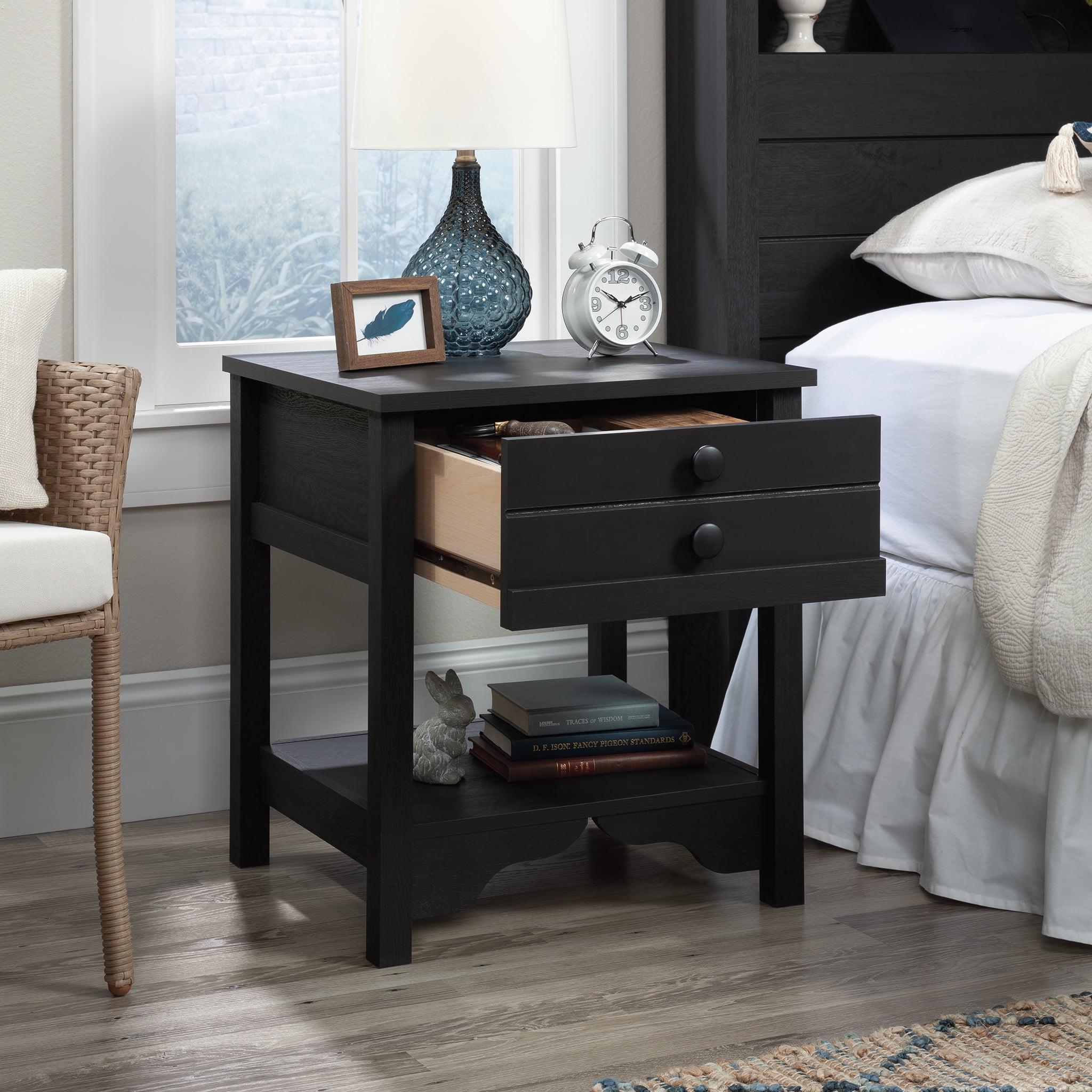 Raven Oak 1-Drawer Nightstand with Open Shelf