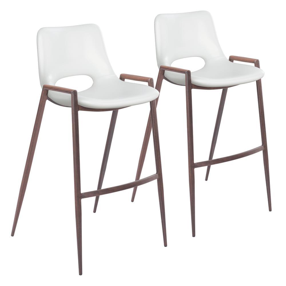 Modern White and Walnut Steel Bar Stool Set of 2