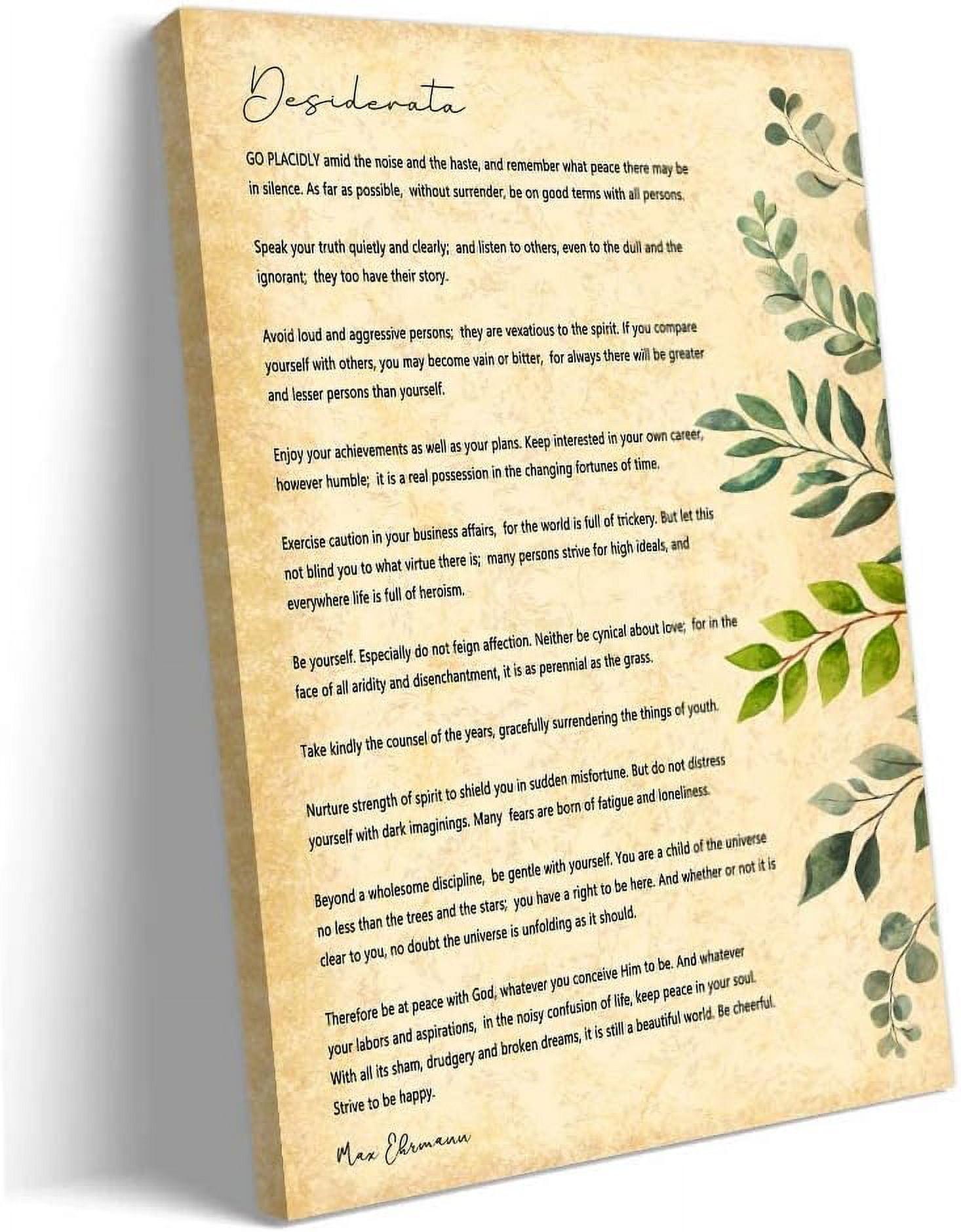 Desiderata Poem Greenery Canvas Motivational Wall Art 12x18