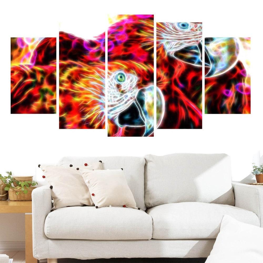 Design Art Macaw Parrot Duo 5 Piece Graphic Art on Wrapped Canvas Set | Wayfair