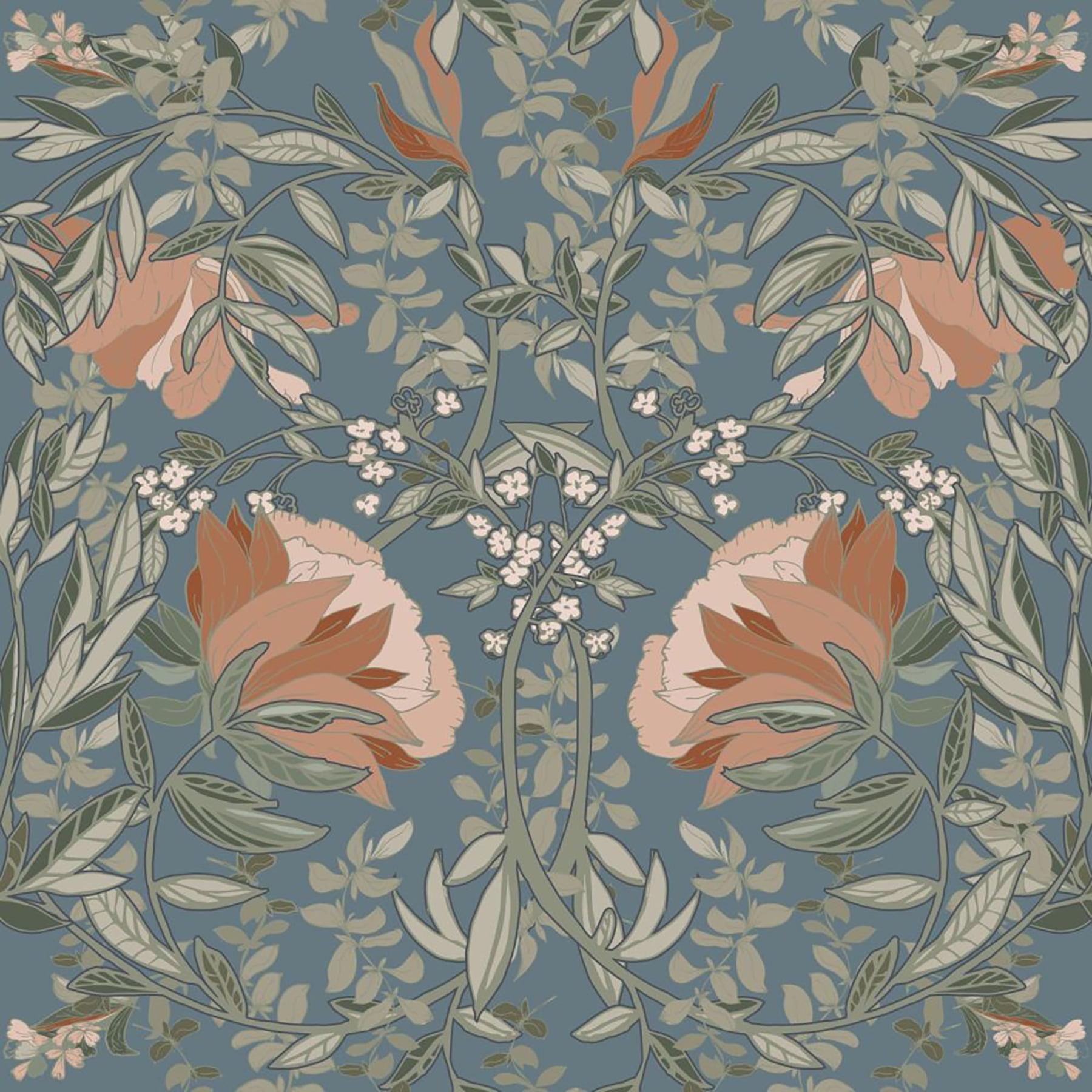 Ester Blue Art Nouveau Floral Non-Woven Wallpaper