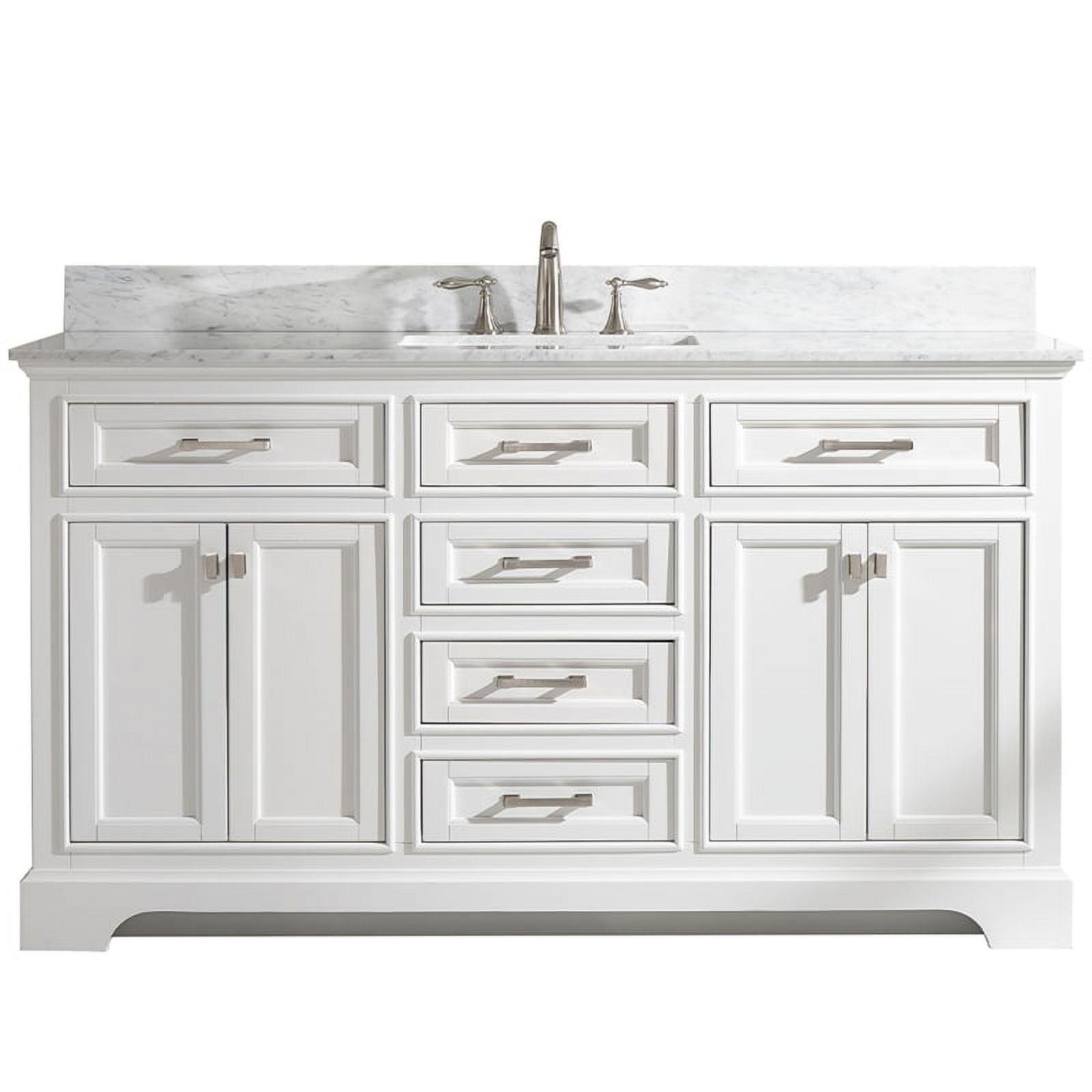 Milano 60" White Birch Single Vanity with Marble Top