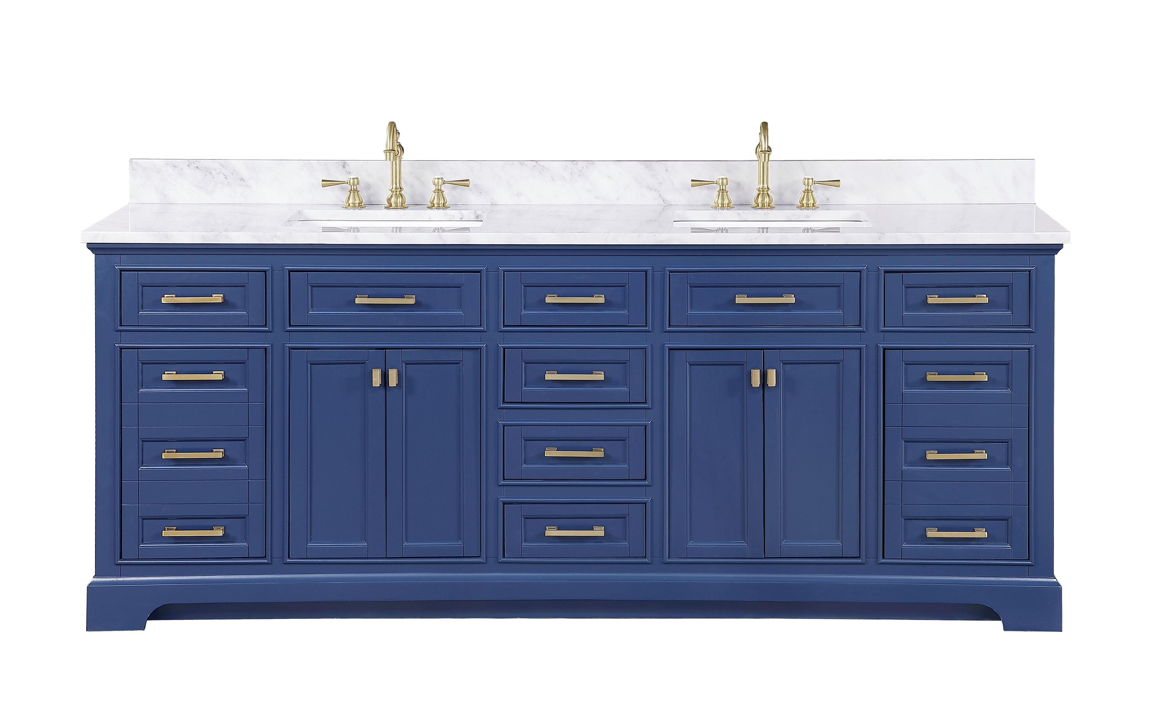 Milano 84" Blue Double Sink Vanity with Marble Top