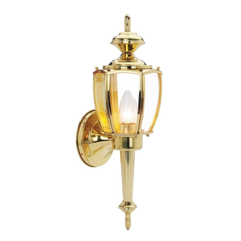 Colonial Charm Brass Outdoor Wall Lantern with Clear Glass