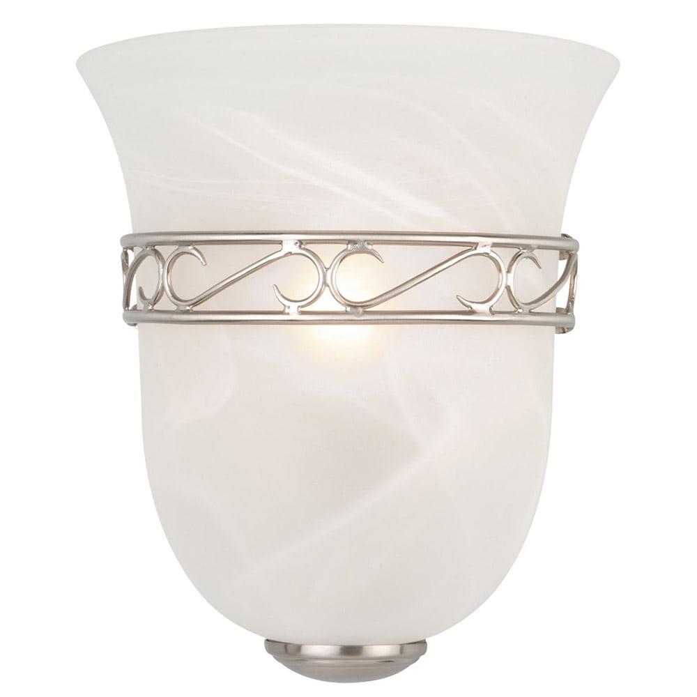 Design House 514588 Marlowe Traditional 1-Light Indoor Wall Light Dimmable Alabaster Glass for Bathroom Bedroom Hallway, Satin Nickel