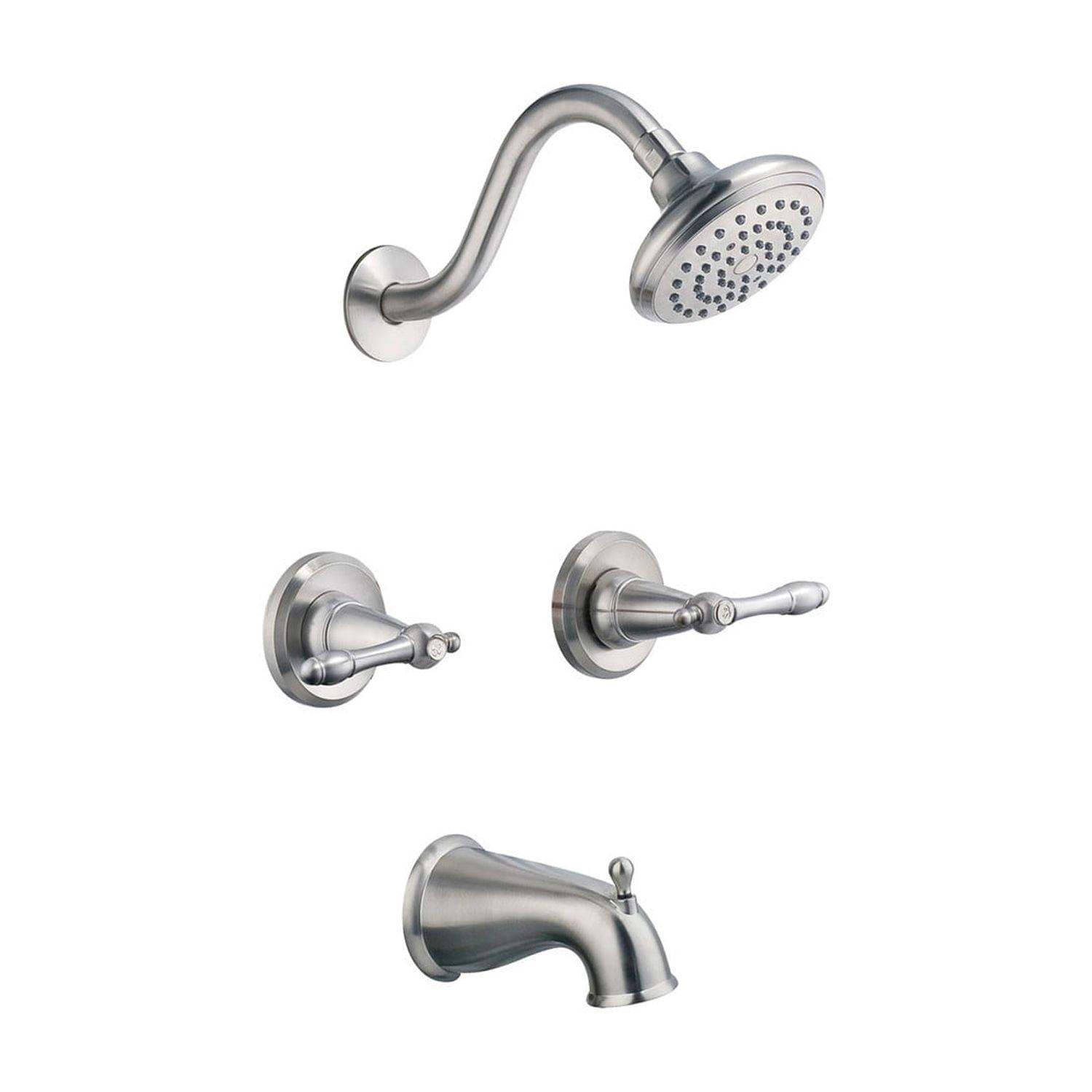 Satin Nickel Dual Handle Tub and Shower Faucet Set