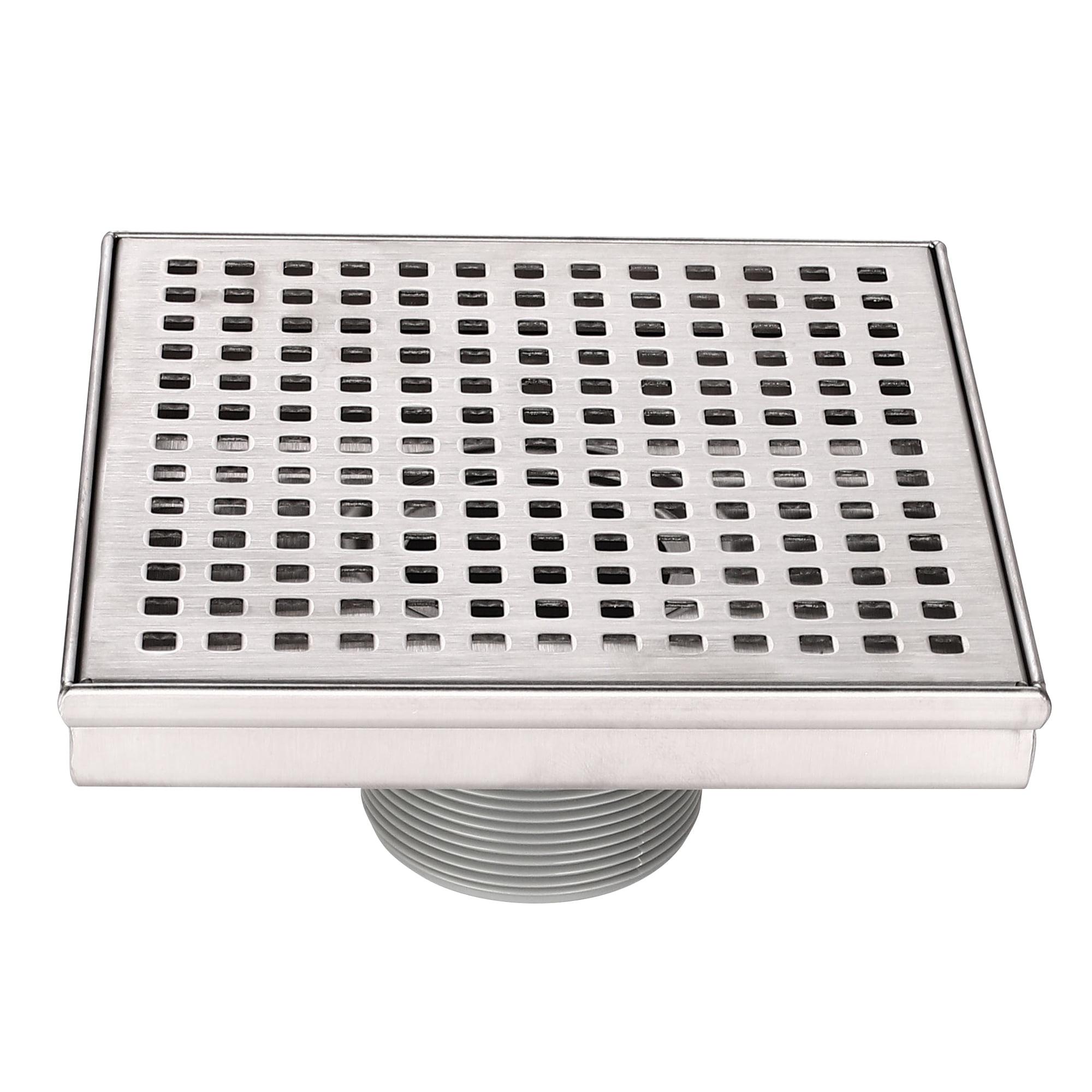 6-Inch Stainless Steel Square Shower Drain with Adjustable Feet