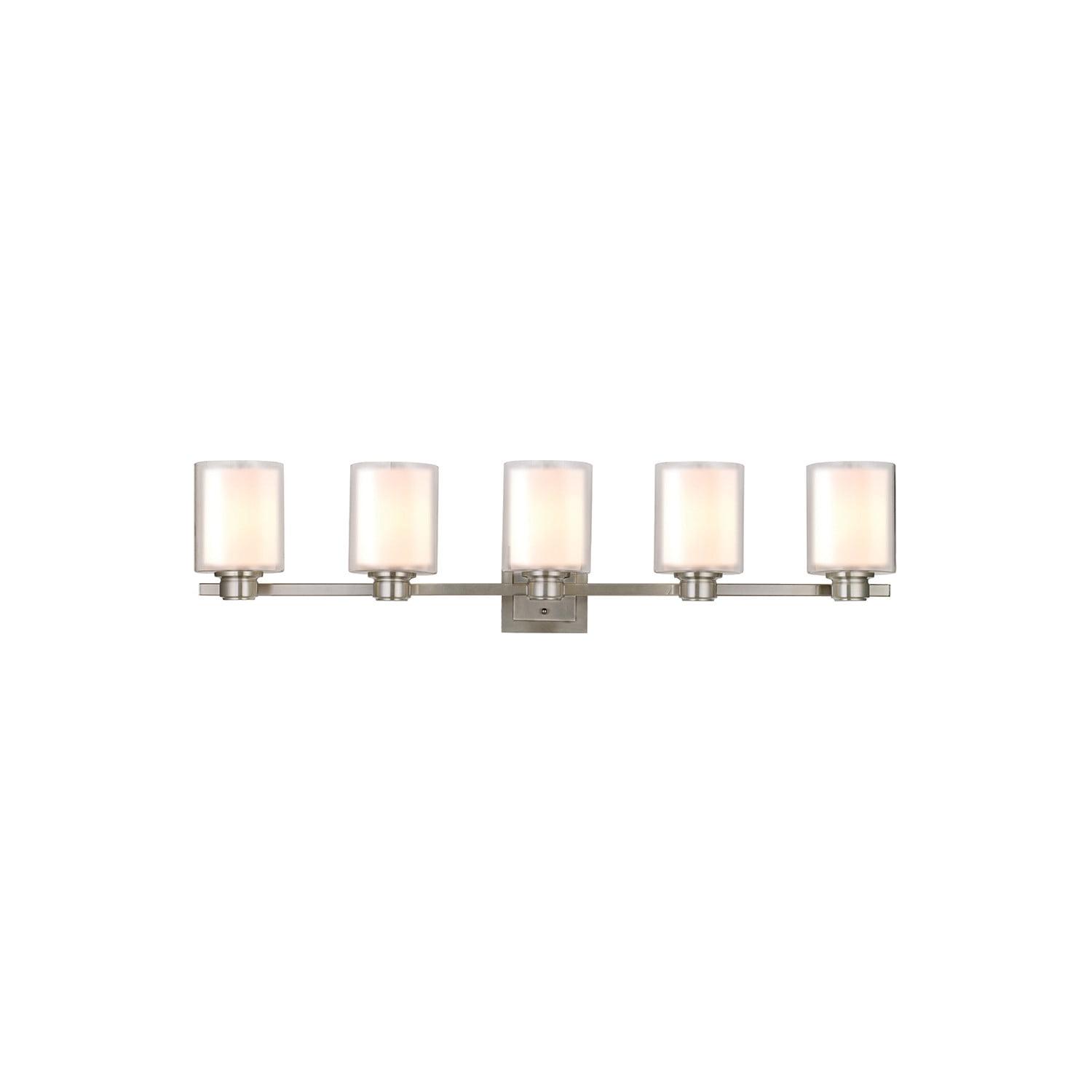 Satin Nickel 5-Light Vanity Fixture with Glass Shades