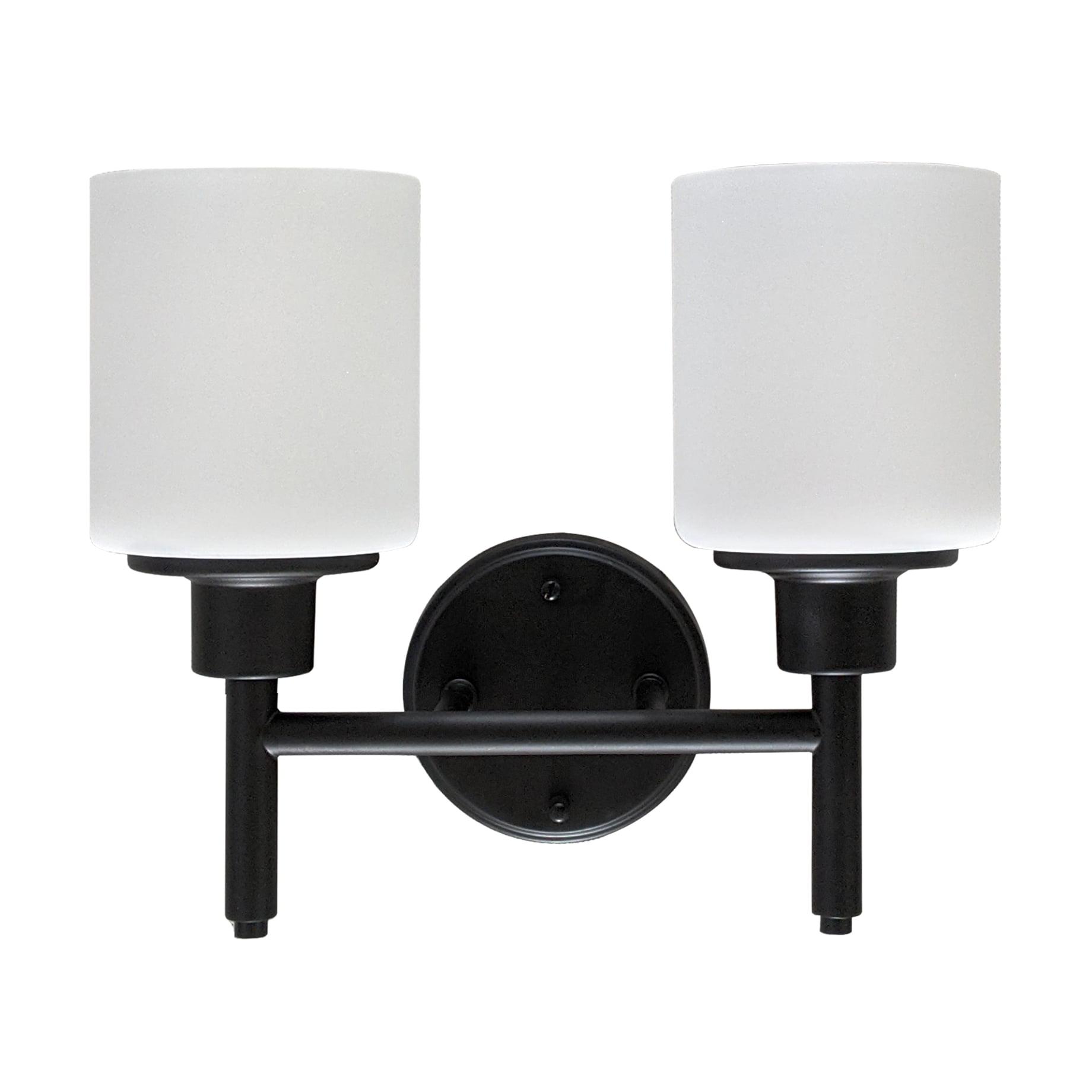 Aubrey Matte Black 2-Light Indoor Wall Light with Frosted Glass Shades