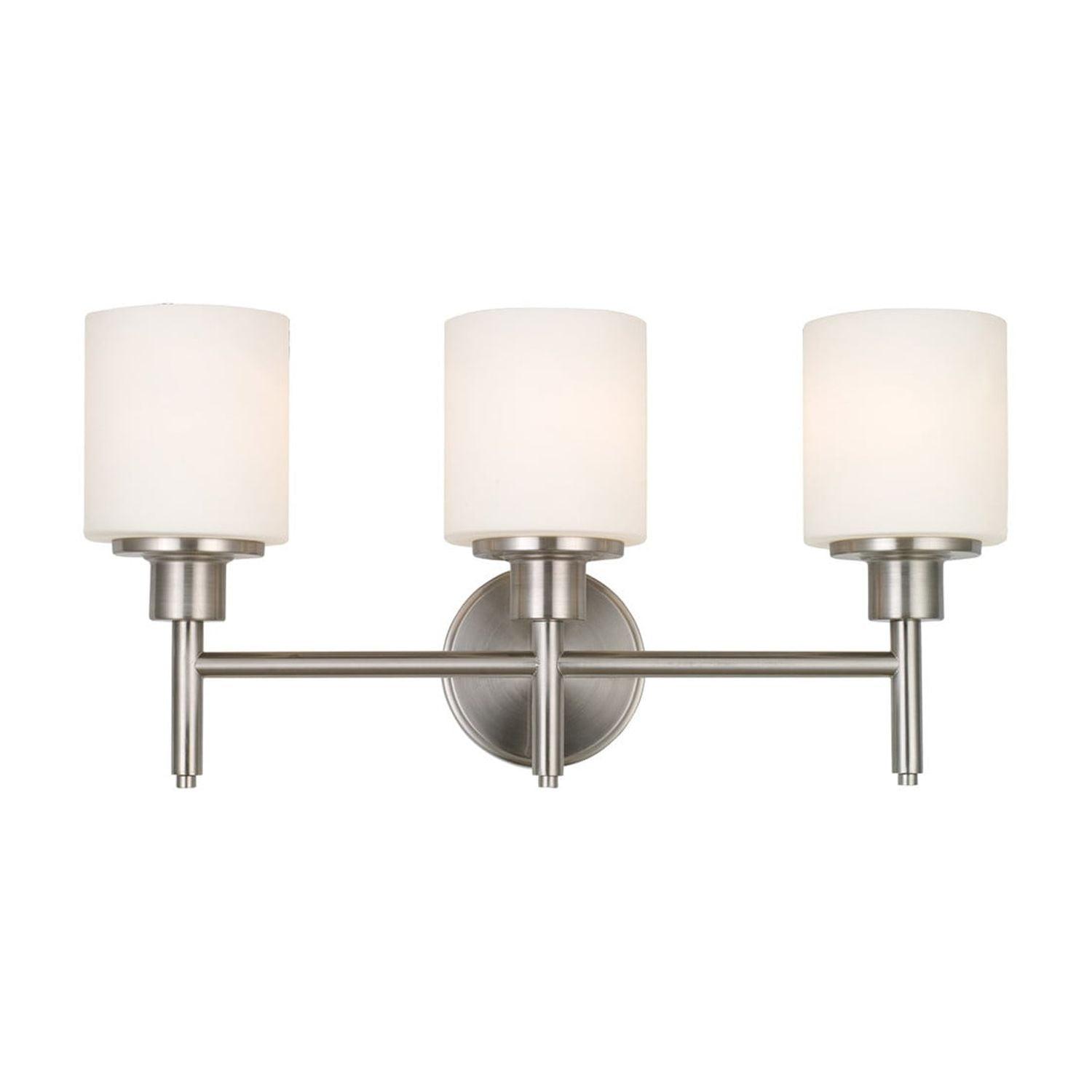 Design House Aubrey 3-Light Bathroom Light Fixtures in Satin Nickel - Dimmable Vanity Lights with Frosted Glass