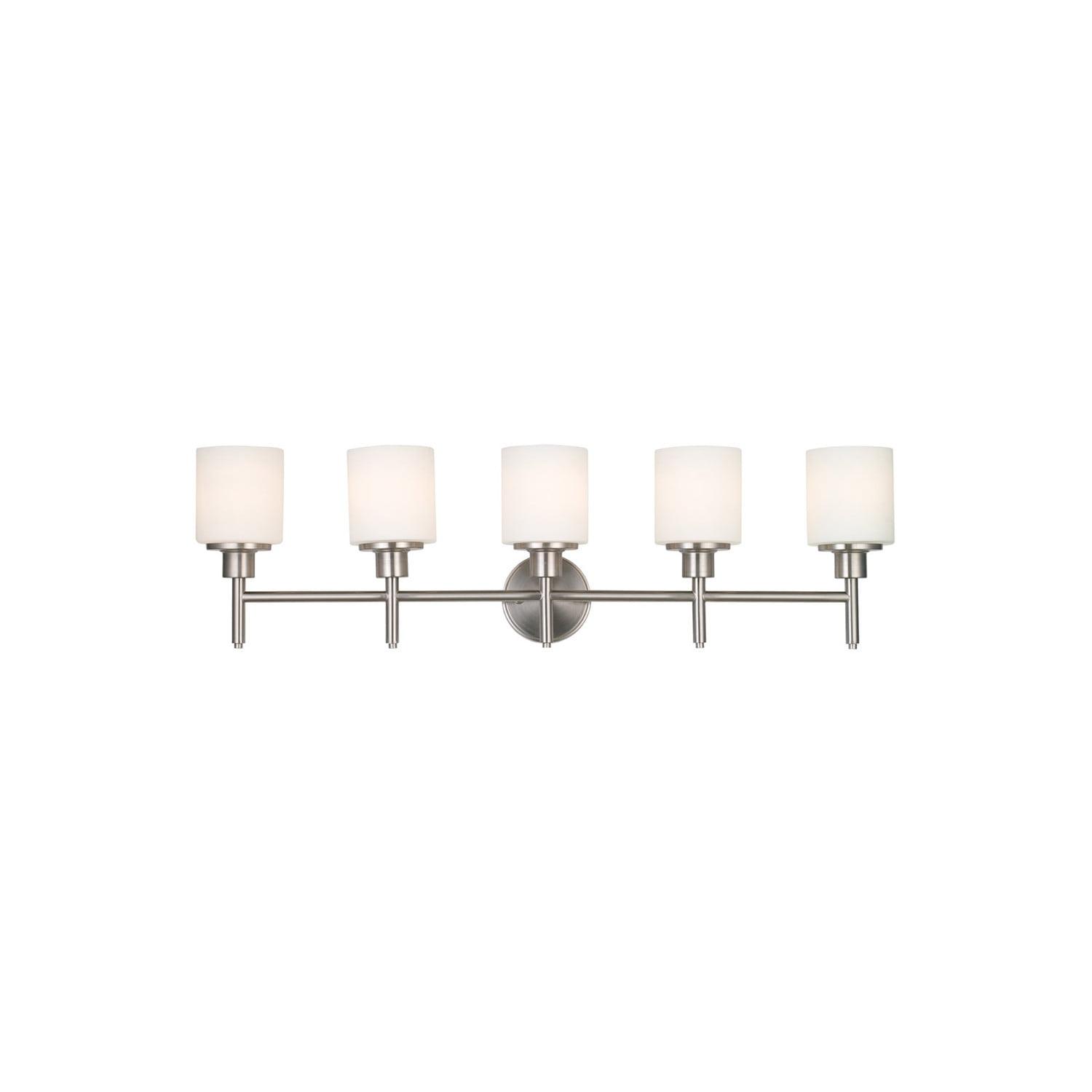 Design House 556225 Aubrey Transitional 5-Light Indoor Bathroom Vanity Light Dimmable Frosted Glass for Over the Mirror, Satin Nickel