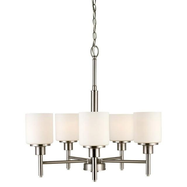 Design House 556639 Aubrey Transitional 5-Light Indoor Chandelier Dimmable Frosted Glass for Entryway Dining Room Foyer, Satin Nickel